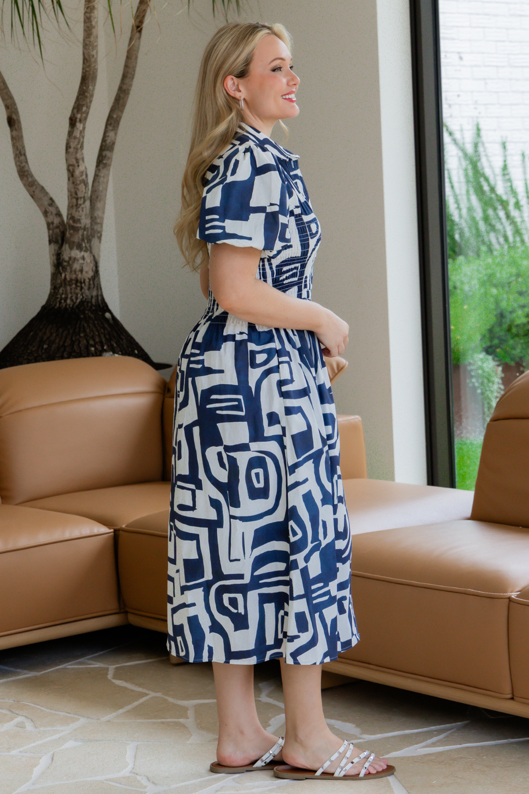 Samantha Midi Dress Fes Print Navy