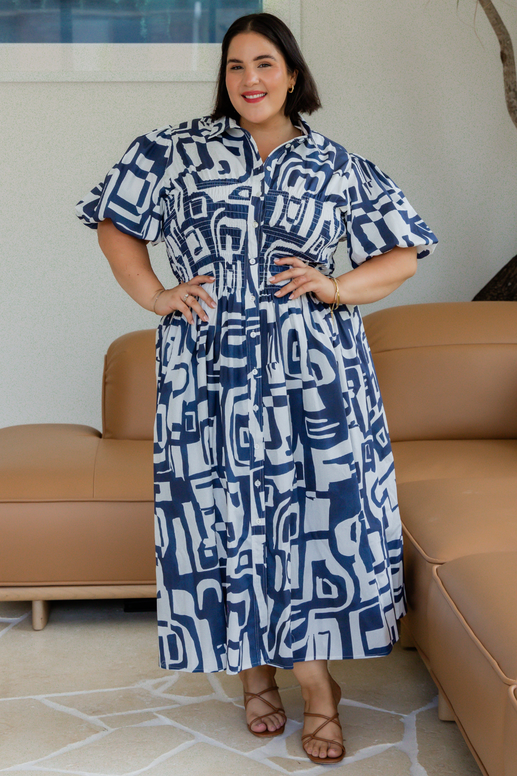 Samantha Midi Dress Fes Print Navy