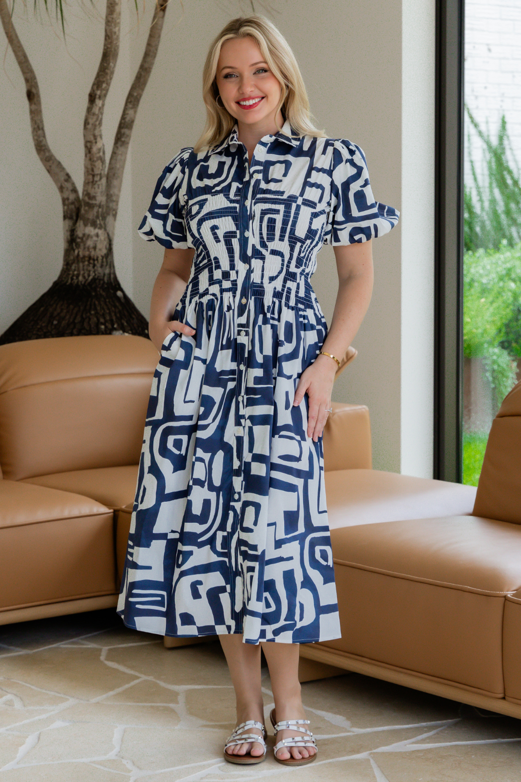 Samantha Midi Dress Fes Print Navy