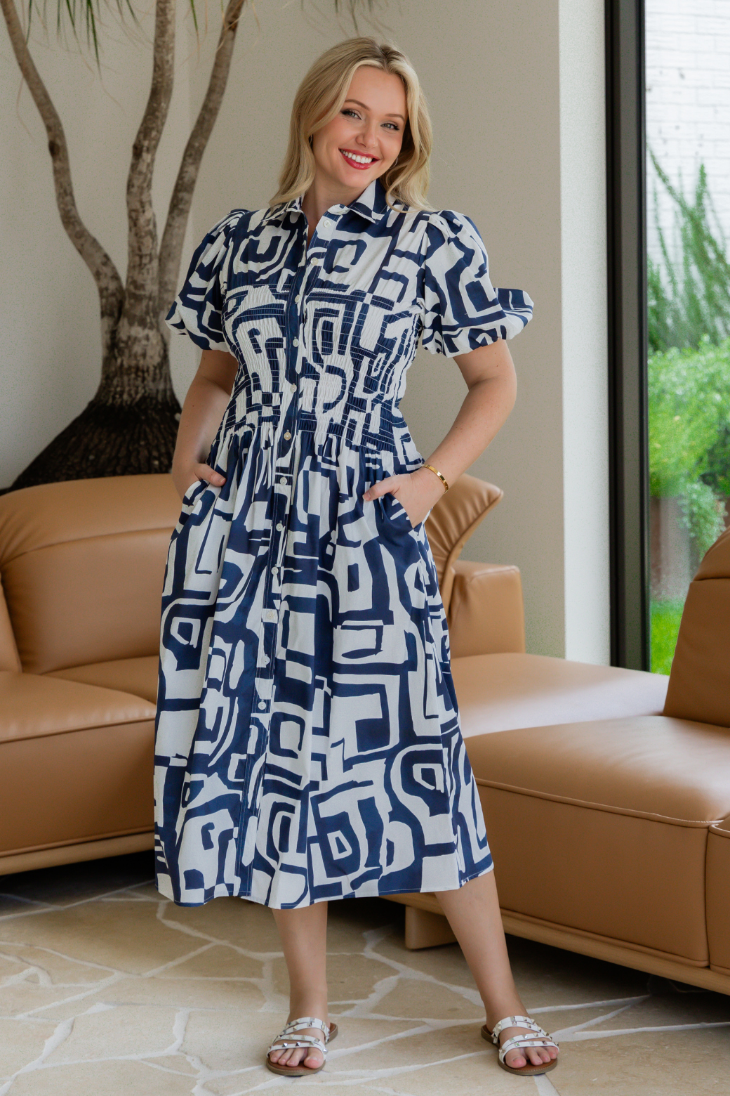 Samantha Midi Dress Fes Print Navy
