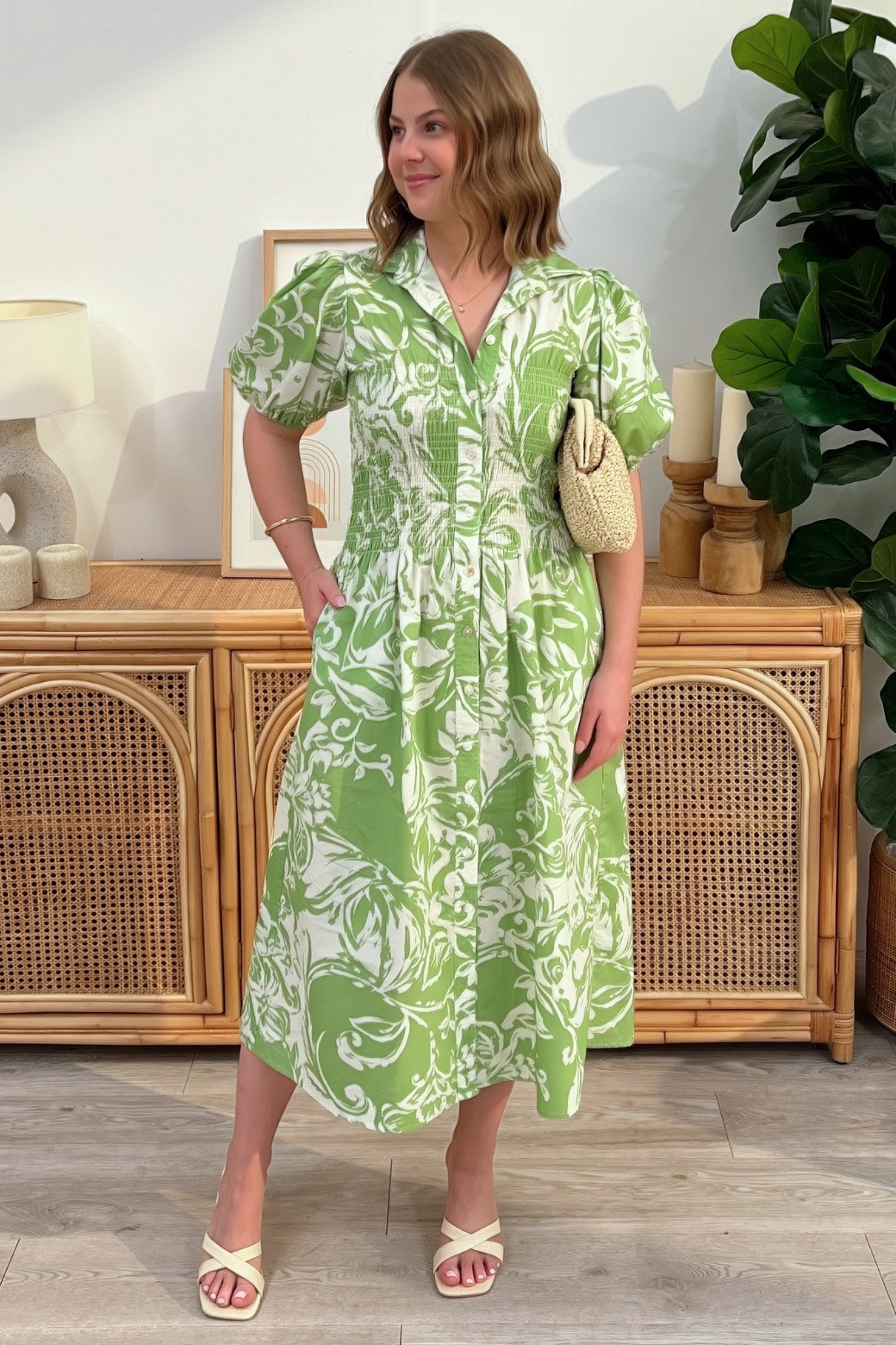 Samantha Midi Dress Jade Lime Botanical