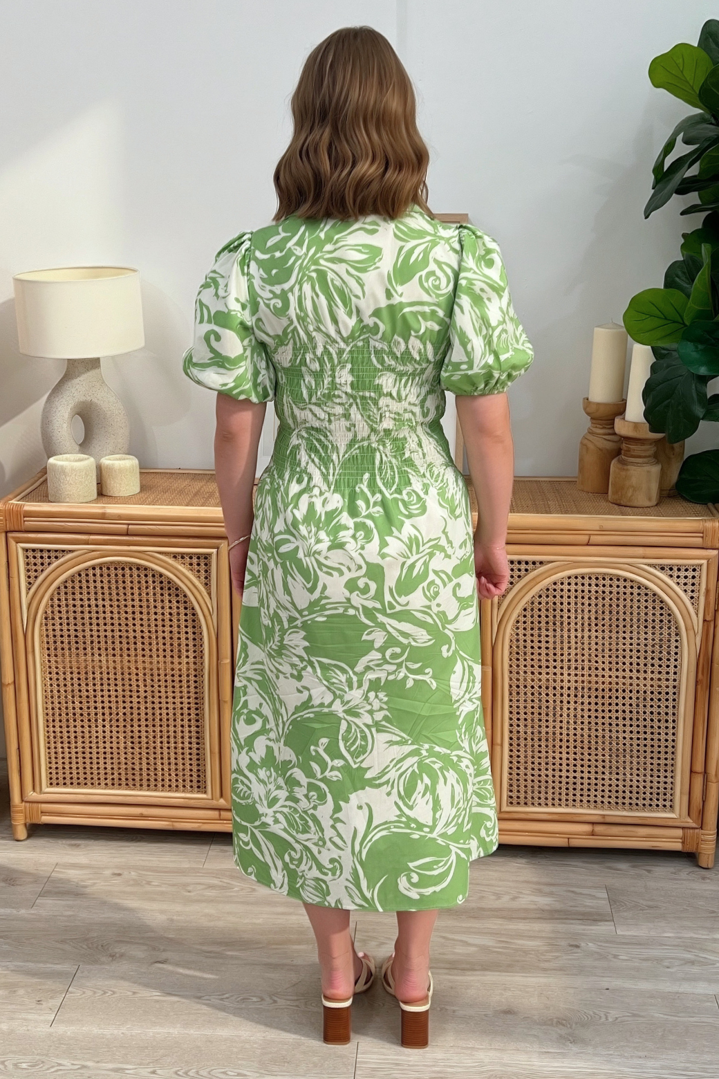 Samantha Midi Dress Jade Lime Botanical