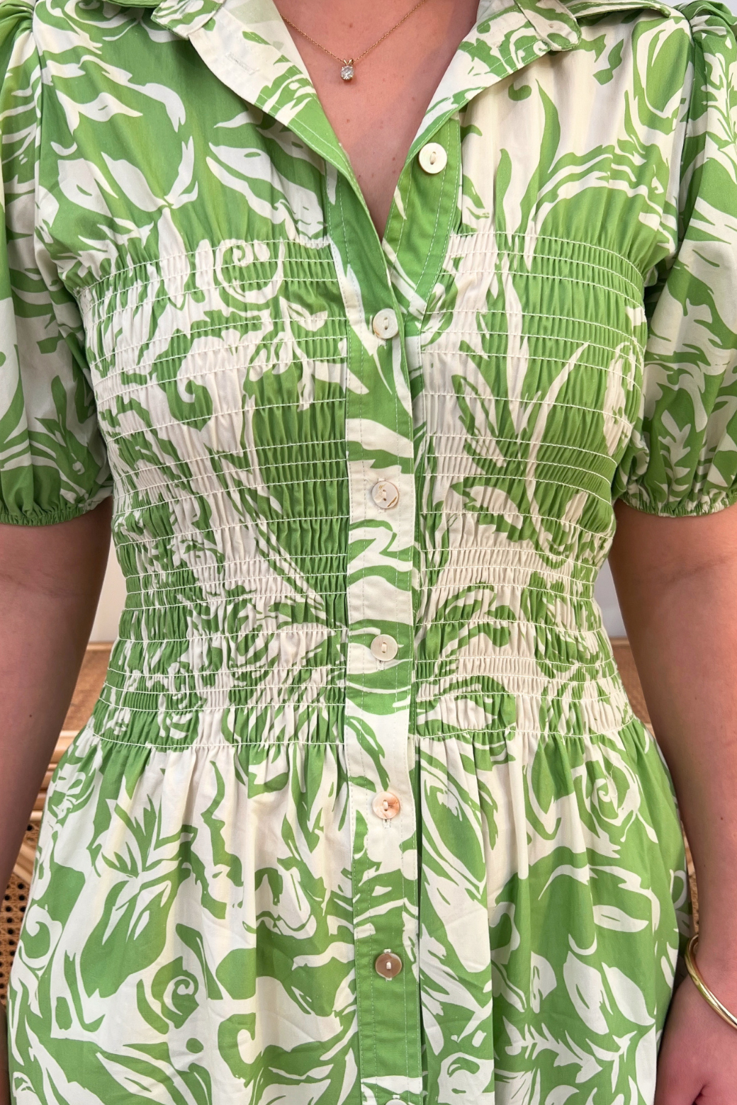 Samantha Midi Dress Jade Lime Botanical