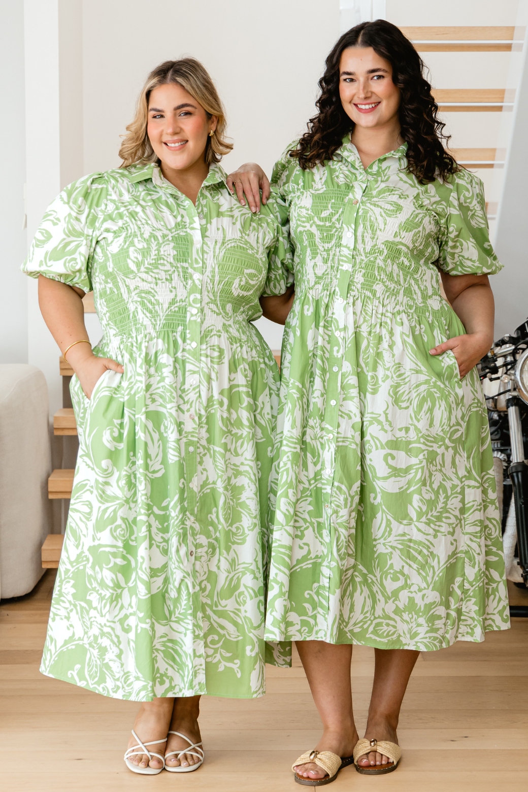 Samantha Midi Dress Jade Lime Botanical