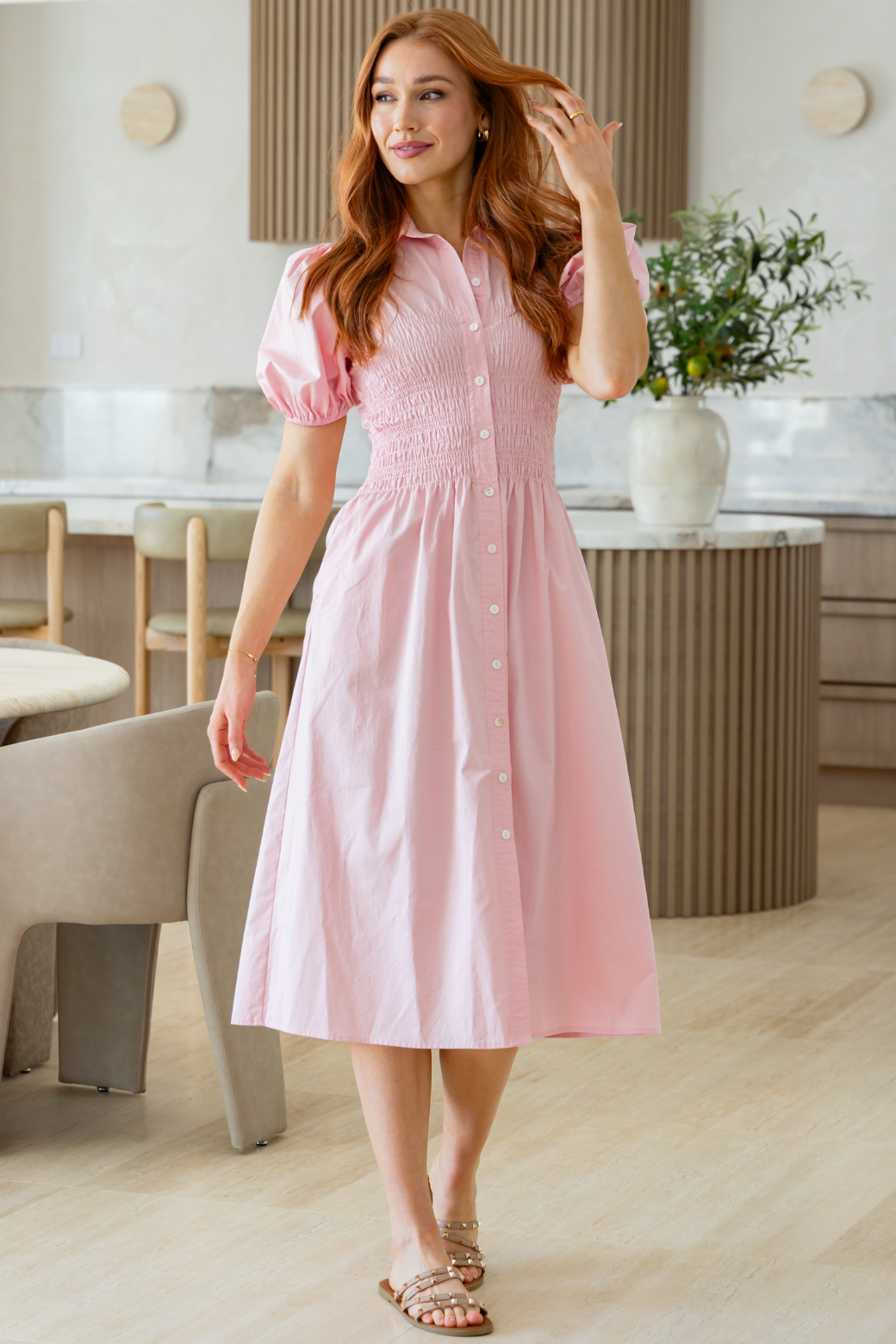 Samantha Midi Dress Powder Pink