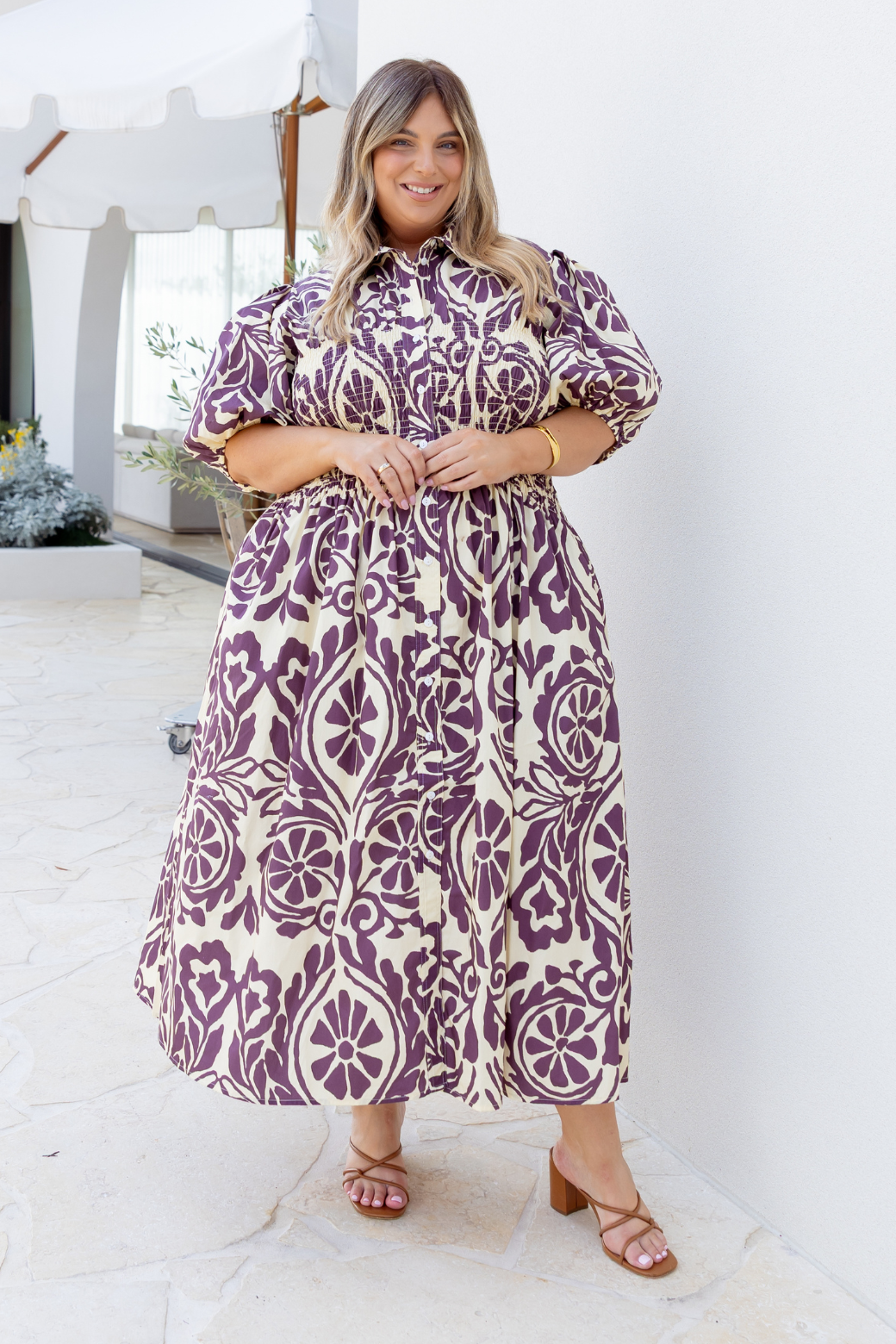 Samantha Midi Dress Wildflower Print Plum