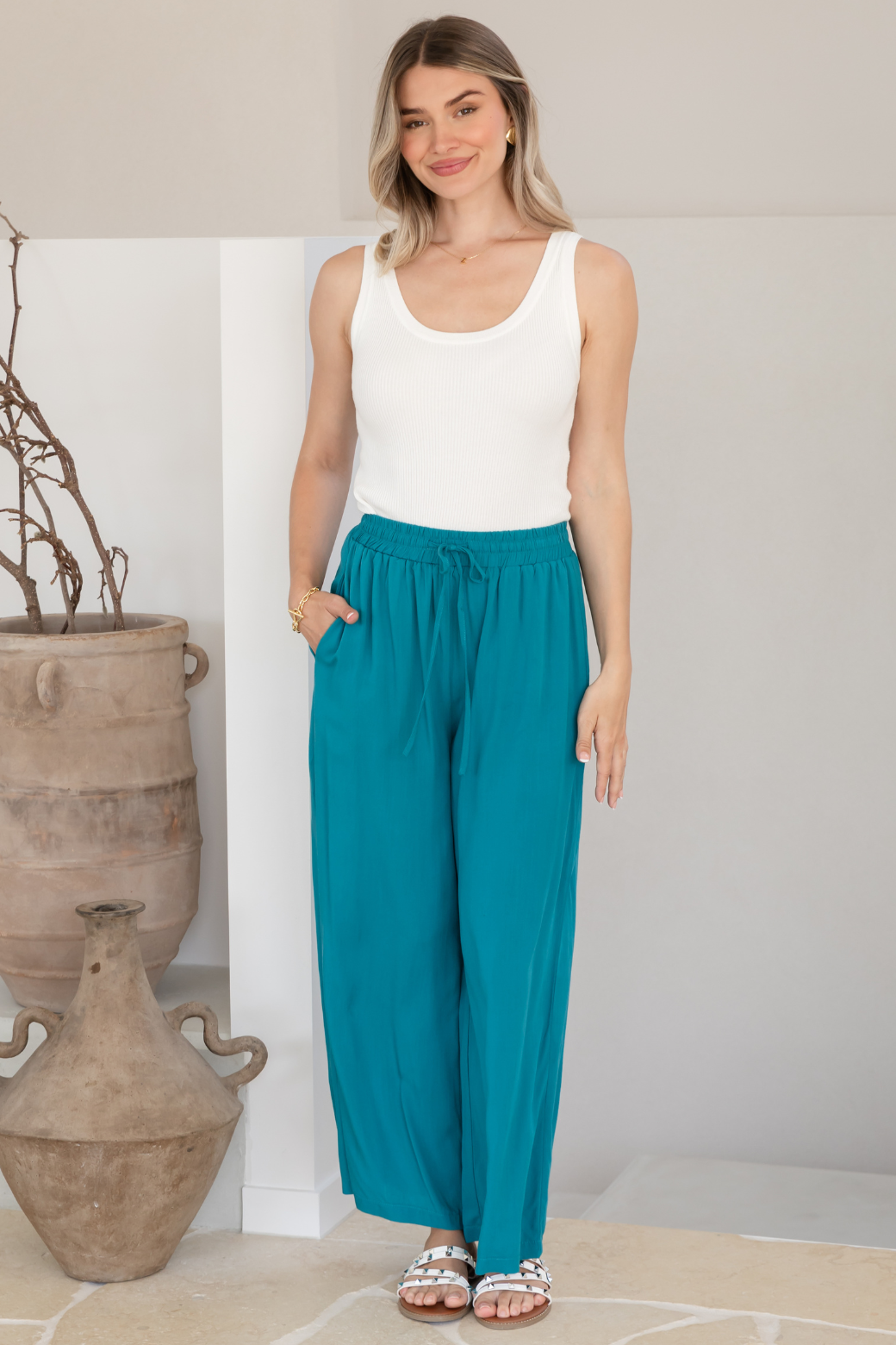Sammy Drawstring Crop Pants Deep Teal