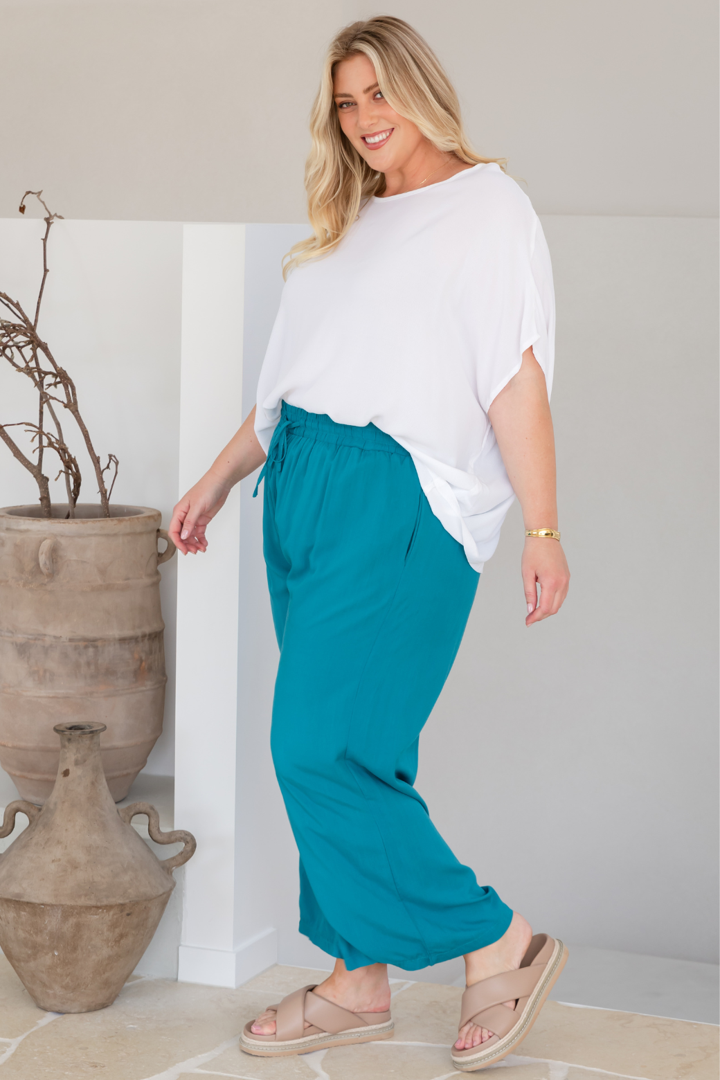 Sammy Drawstring Crop Pants Deep Teal