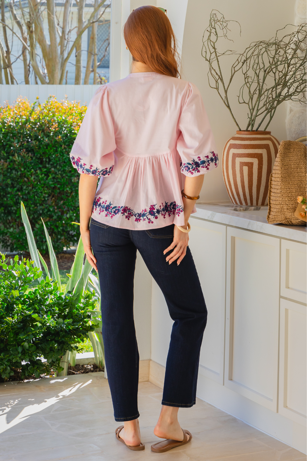 Sandra Embroidered Smock Top Pink