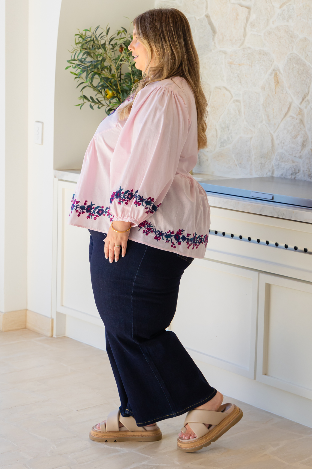 Sandra Embroidered Smock Top Pink