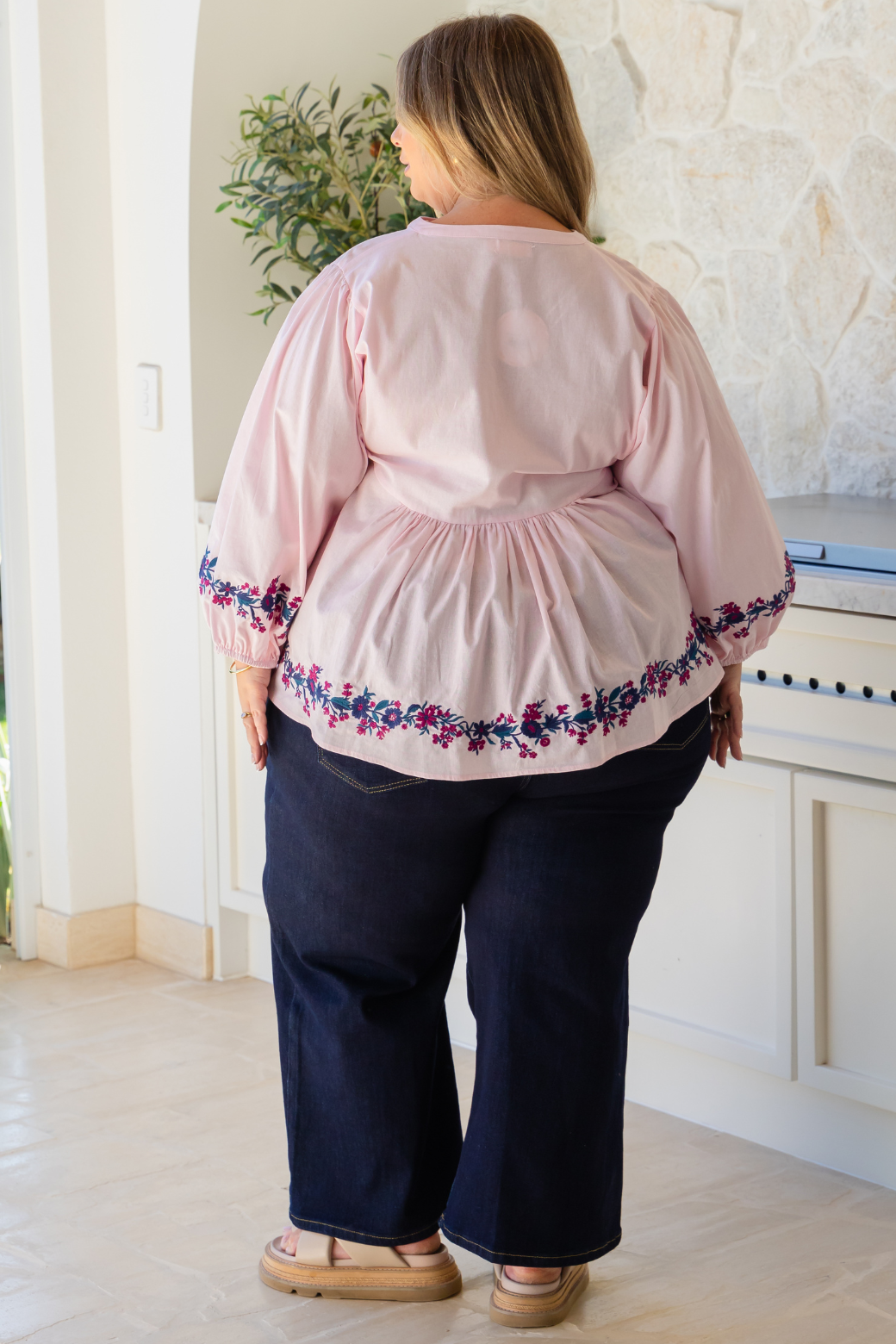 Sandra Embroidered Smock Top Pink