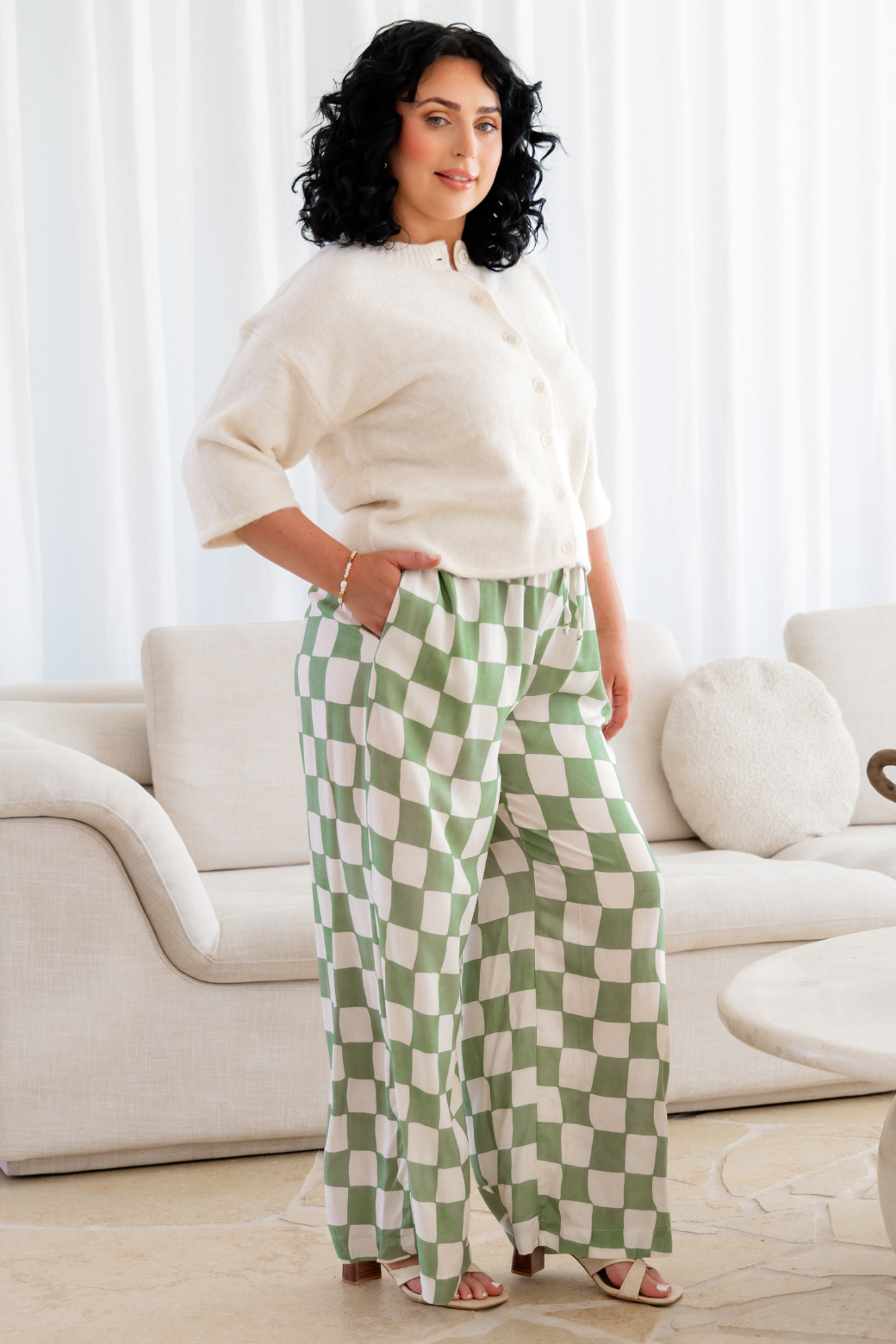 Sandrine Pant Sage Check