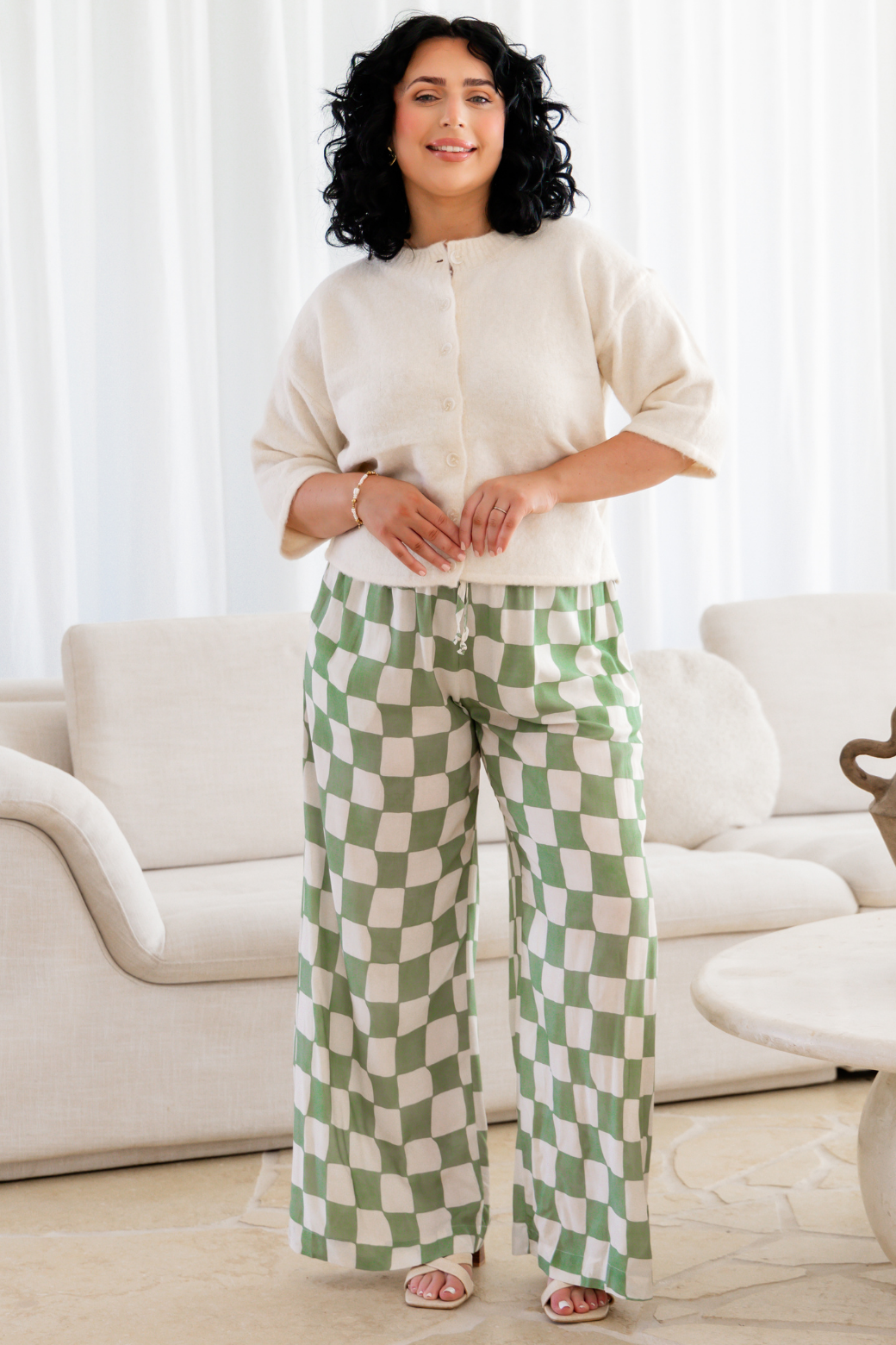 Sandrine Pant Sage Check
