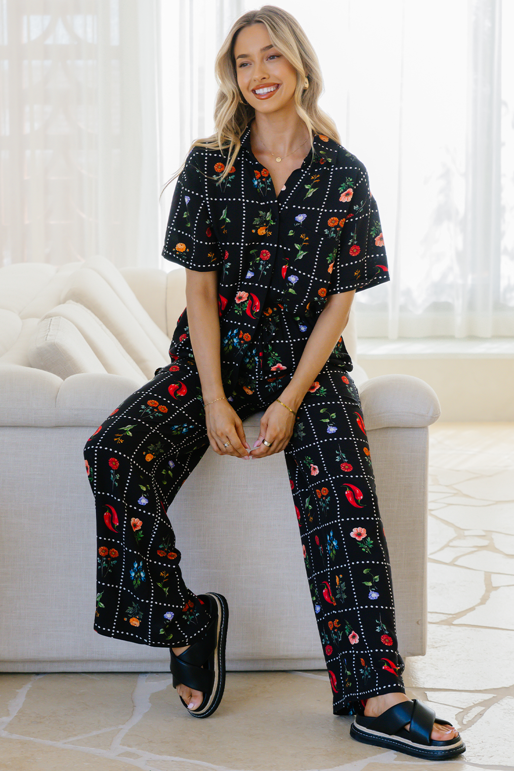 Sandrine Pants Chilli Tile Print
