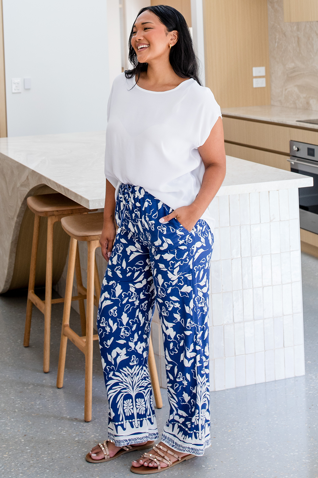 Final Sale | Sandrine Pants Mahalo Print Navy White