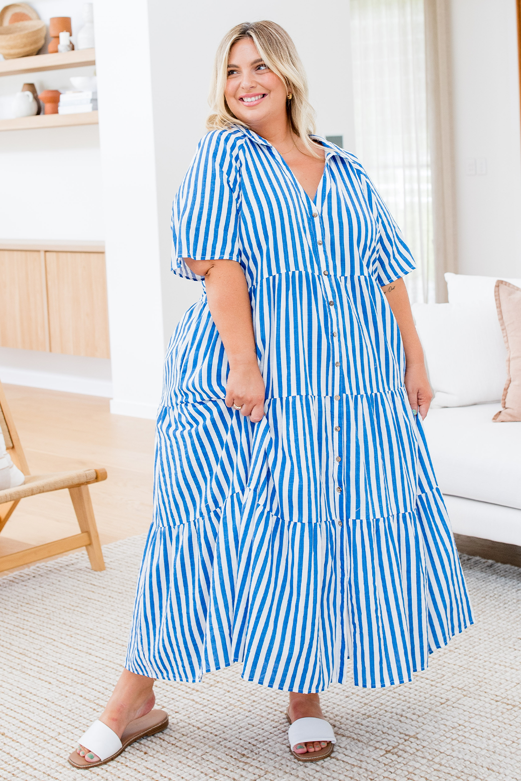Savannah Midi Dress Blue White Stripe