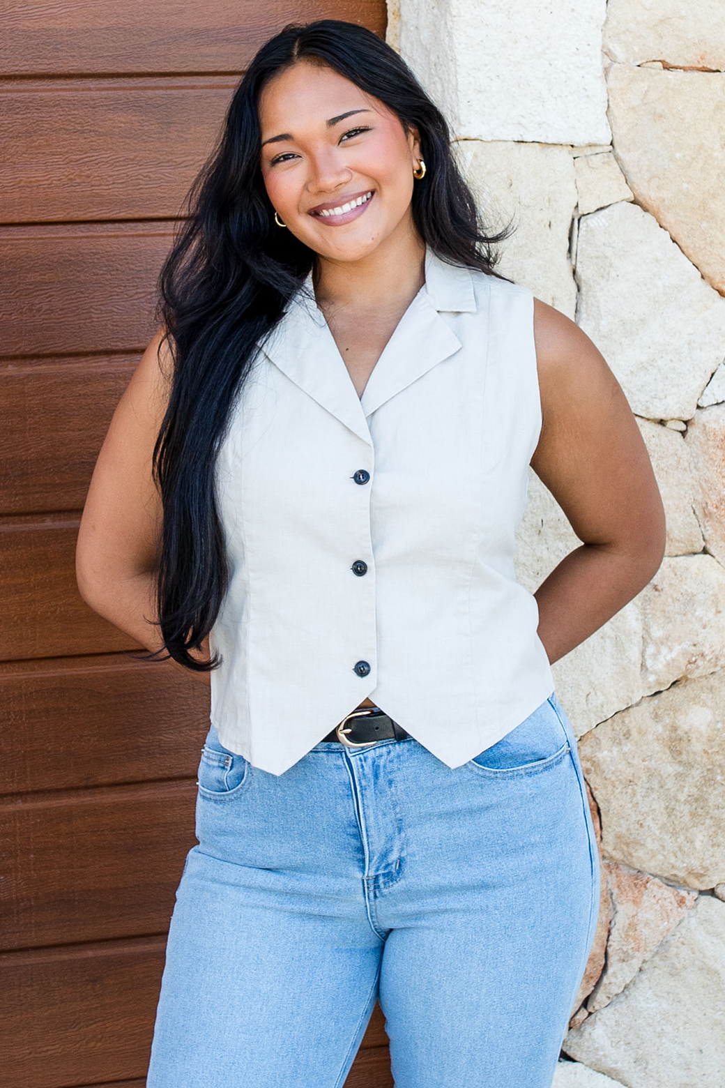 Final Sale | Selena Linen Vest Natural