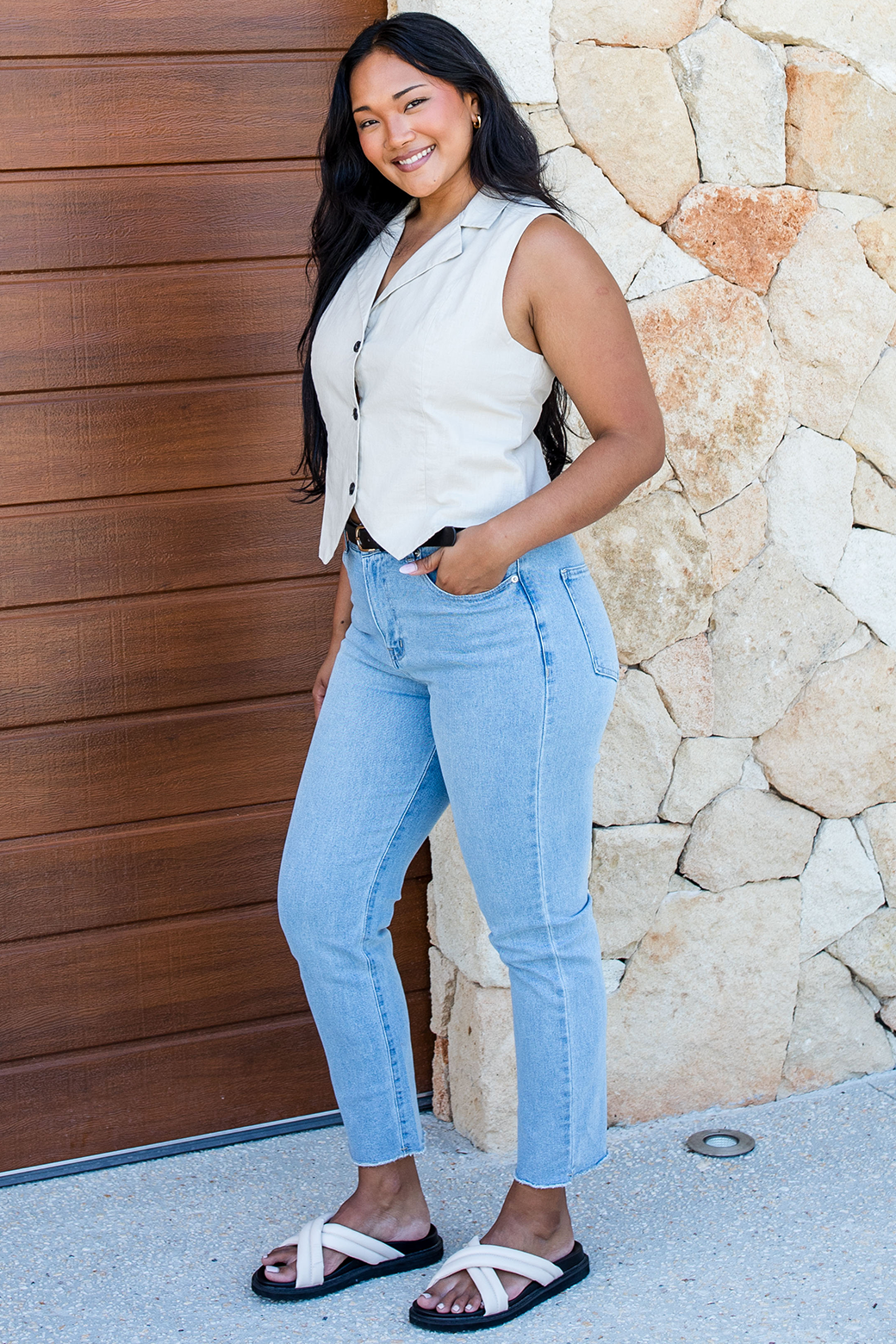 Final Sale | Selena Linen Vest Natural