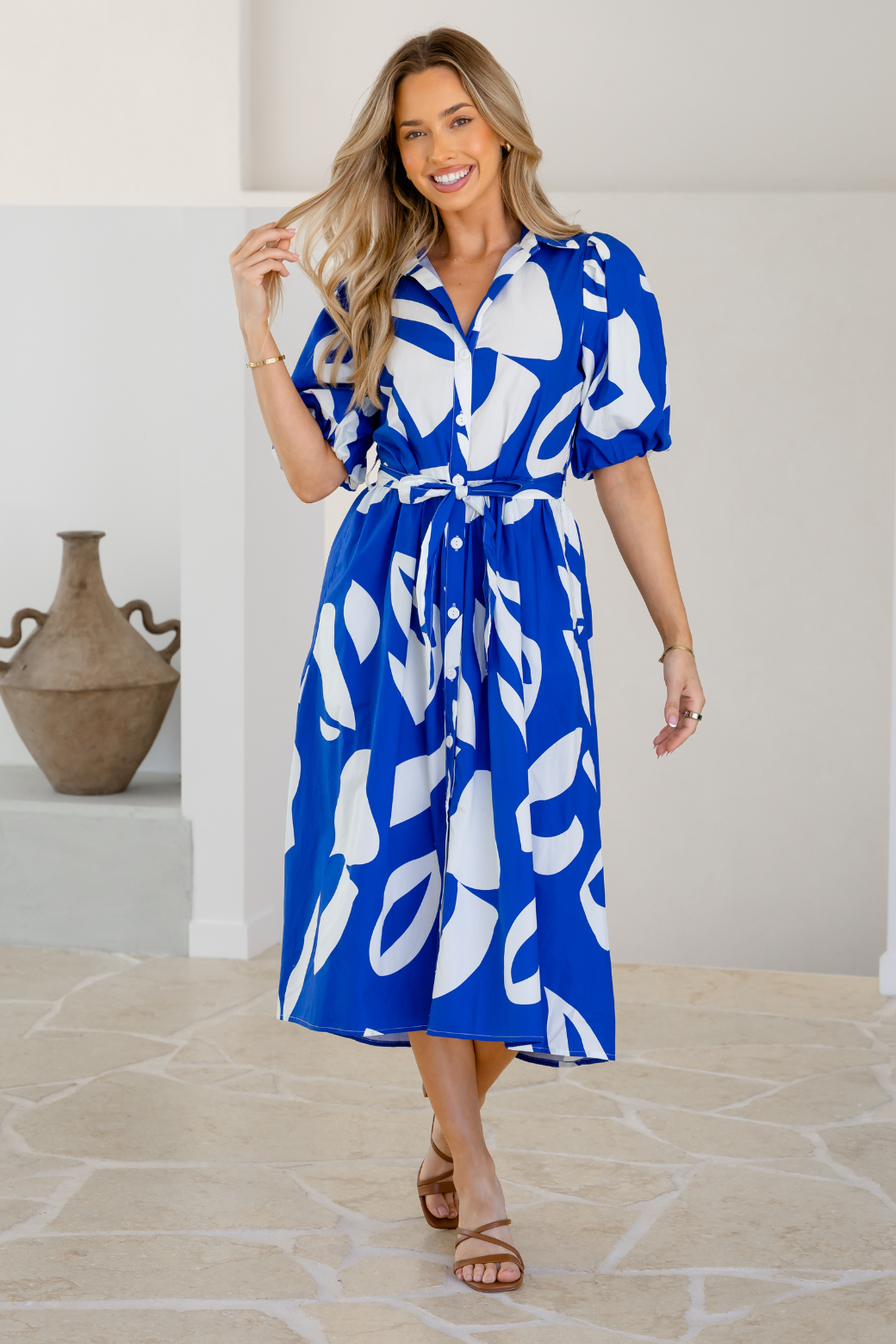 Shannon Dress Laguna Print Nautical Blue