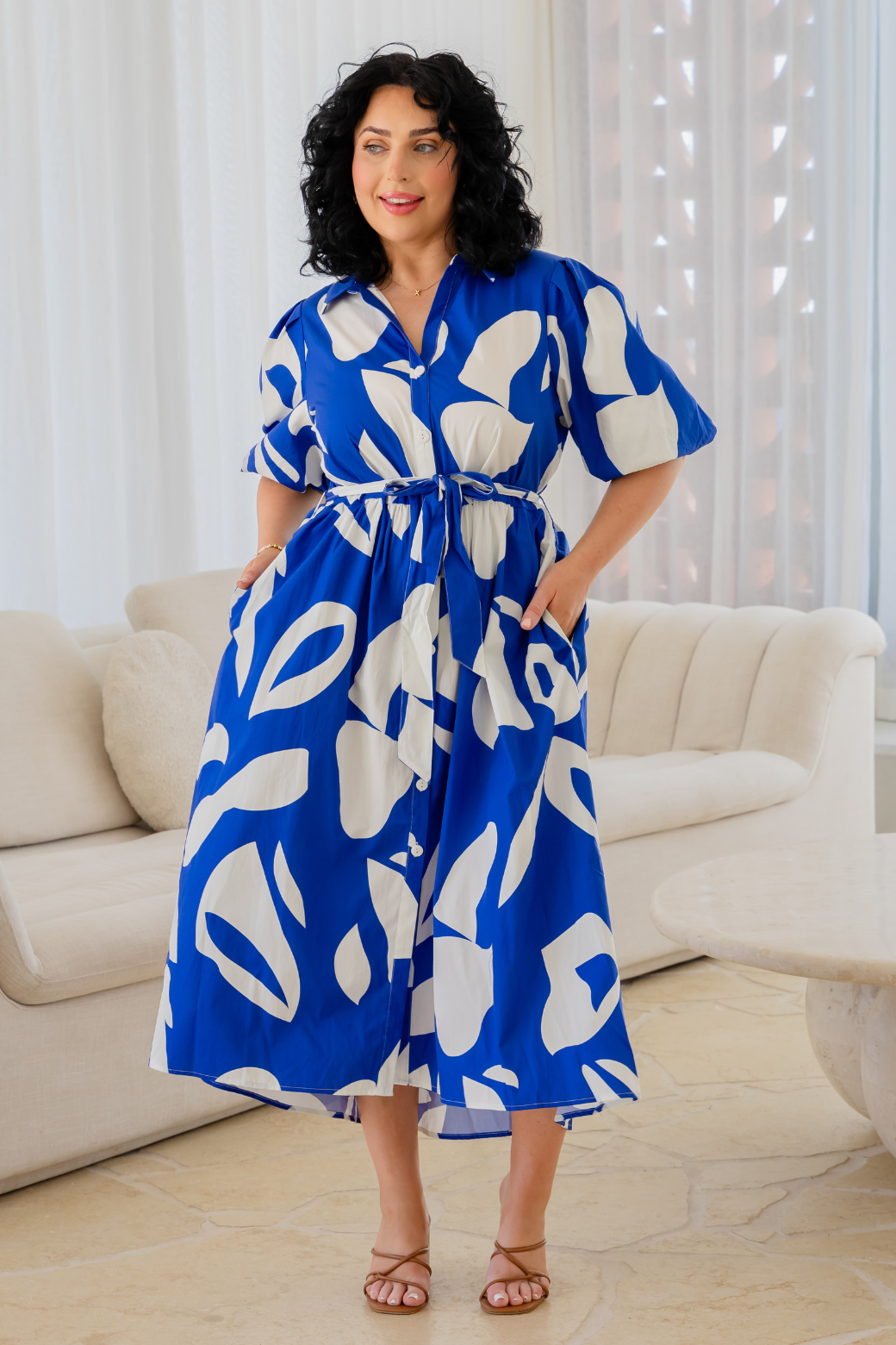 Shannon Dress Laguna Print Nautical Blue