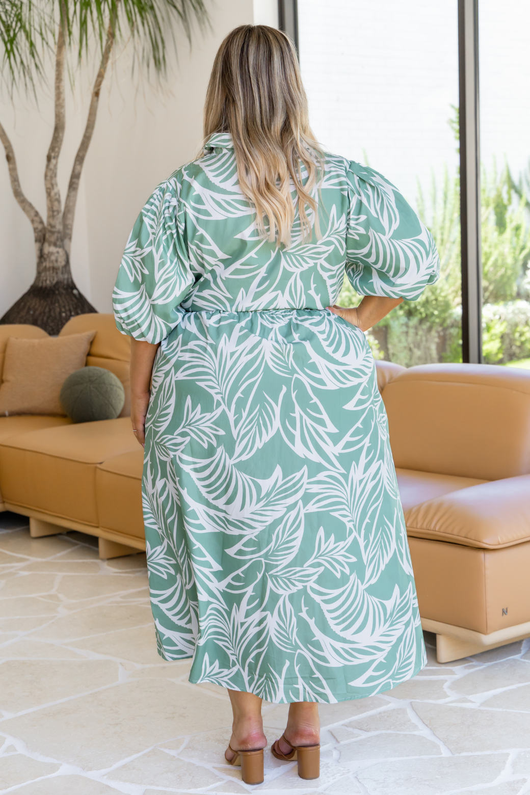 Shannon Midi Dress Leaf Print Sage