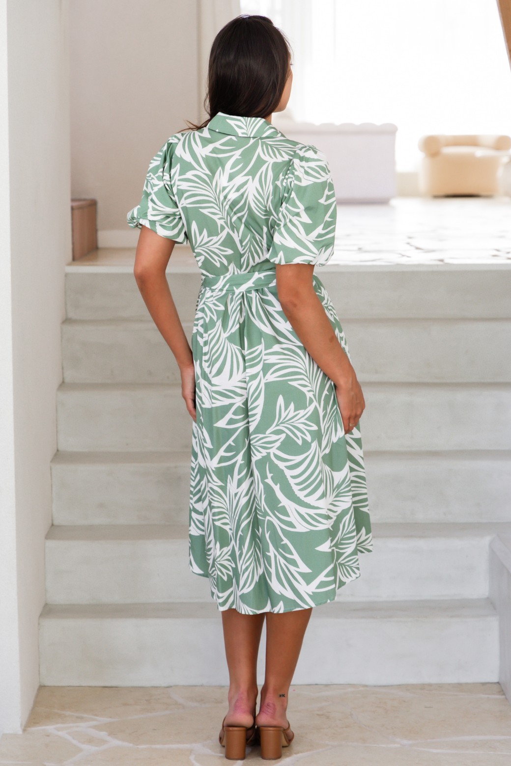 Shannon Midi Dress Leaf Print Sage