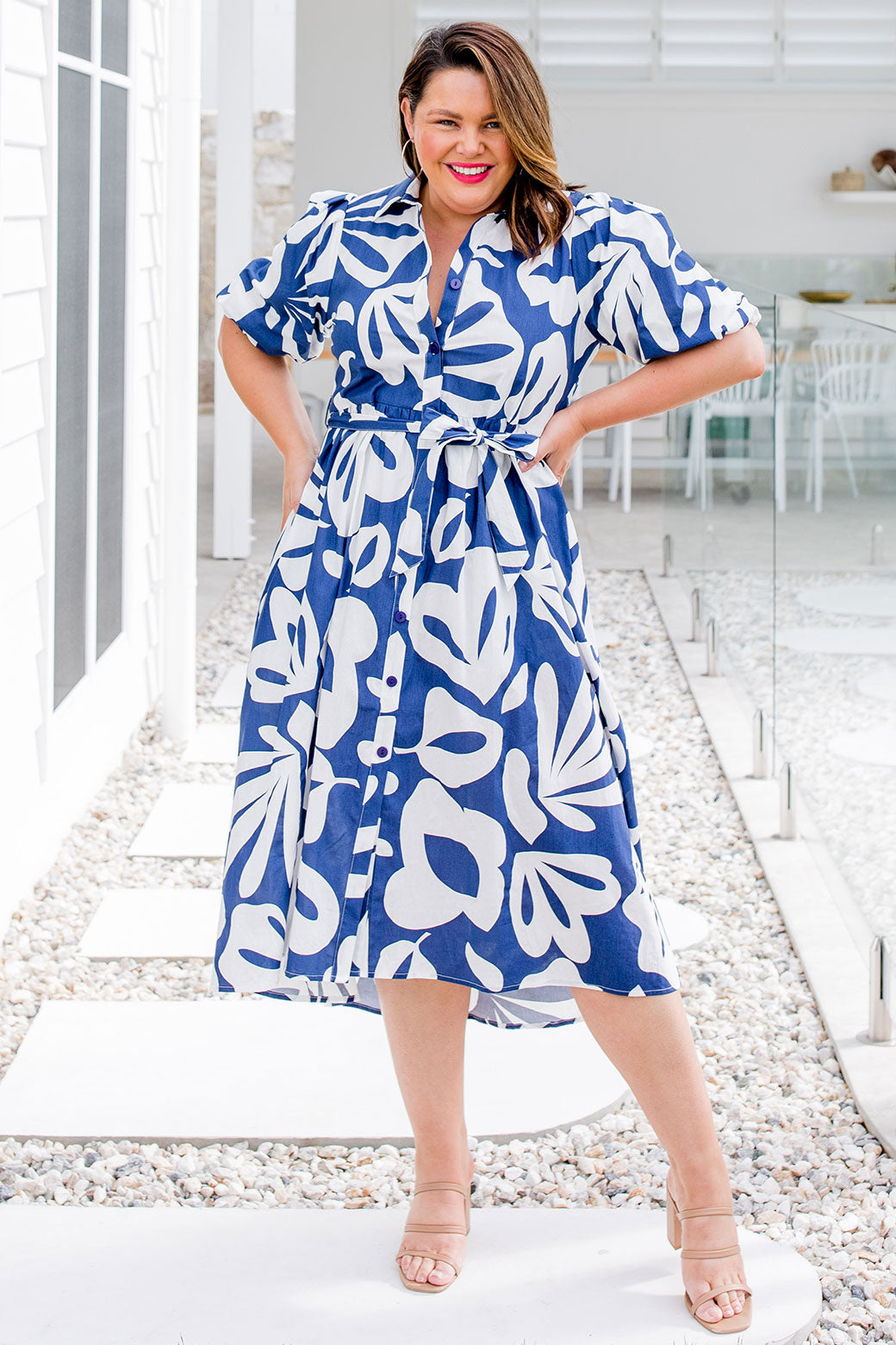 Shannon Midi Dress Tropics Print Navy