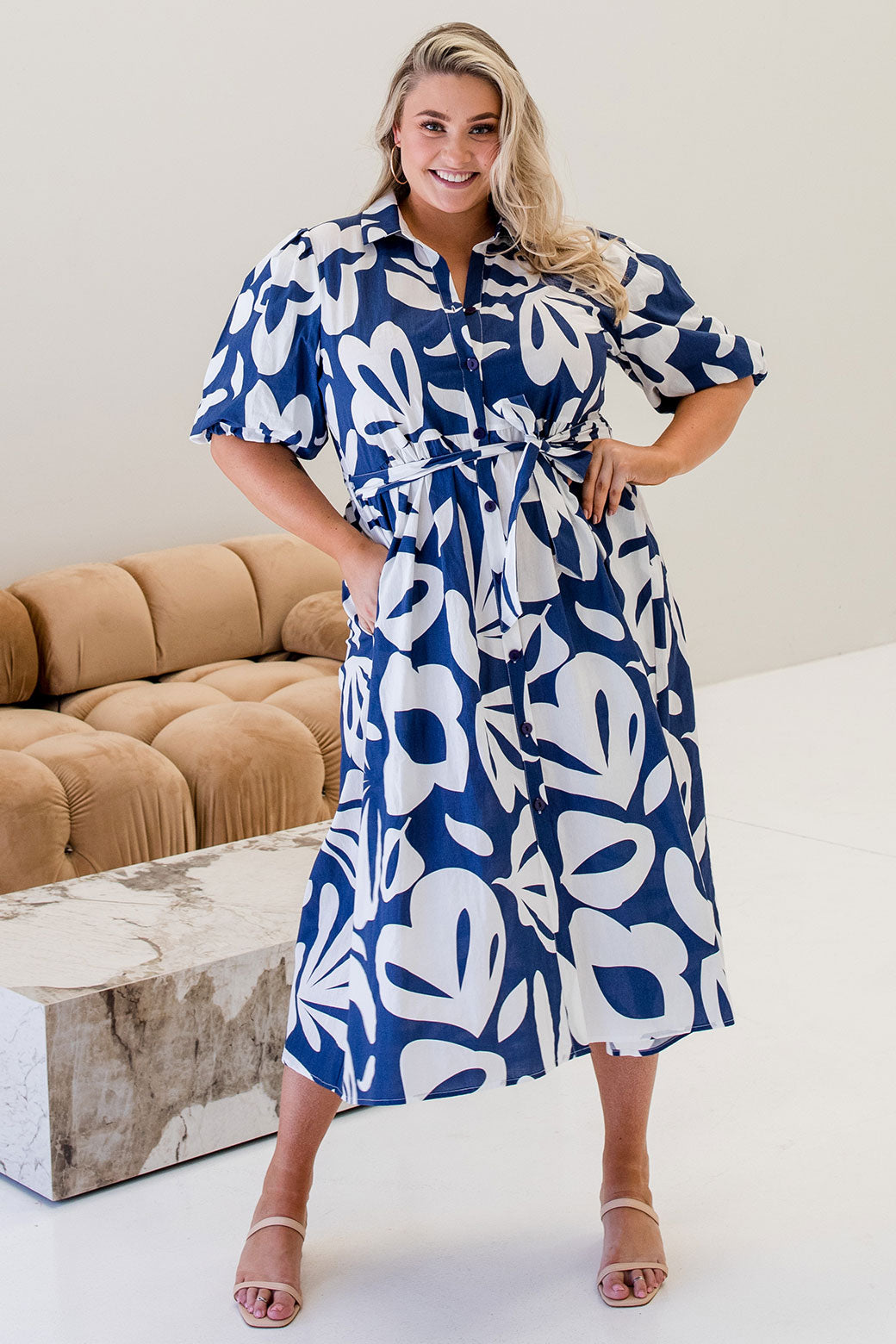 Shannon Midi Dress Tropics Print Navy