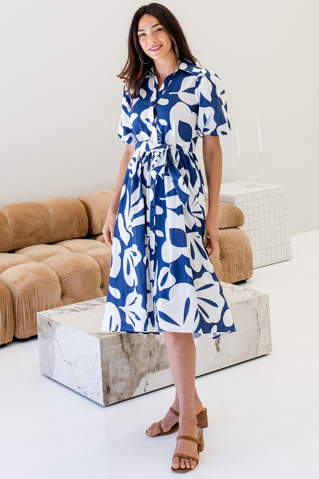 Shannon Midi Dress Tropics Print Navy