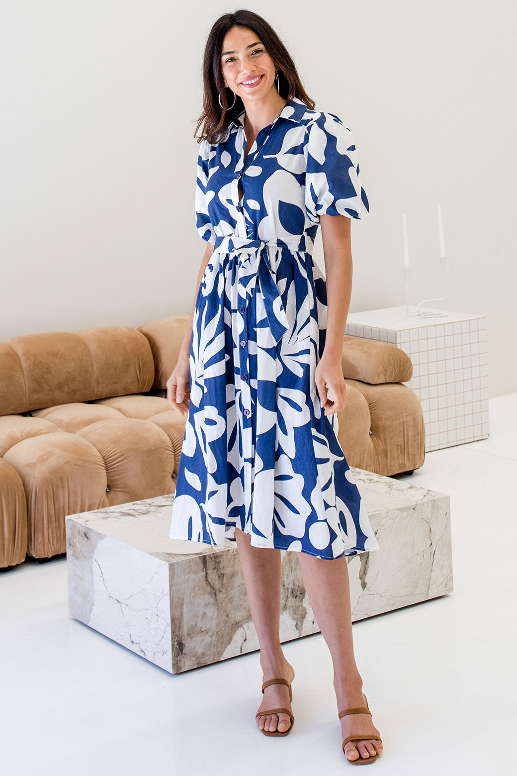 Shannon Midi Dress Tropics Print Navy