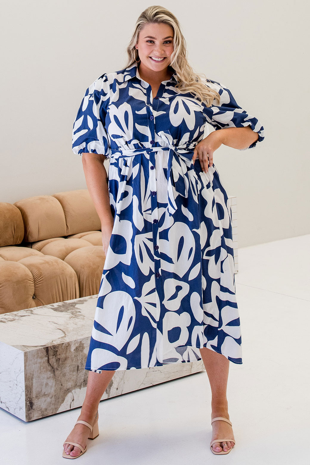 Shannon Midi Dress Tropics Print Navy