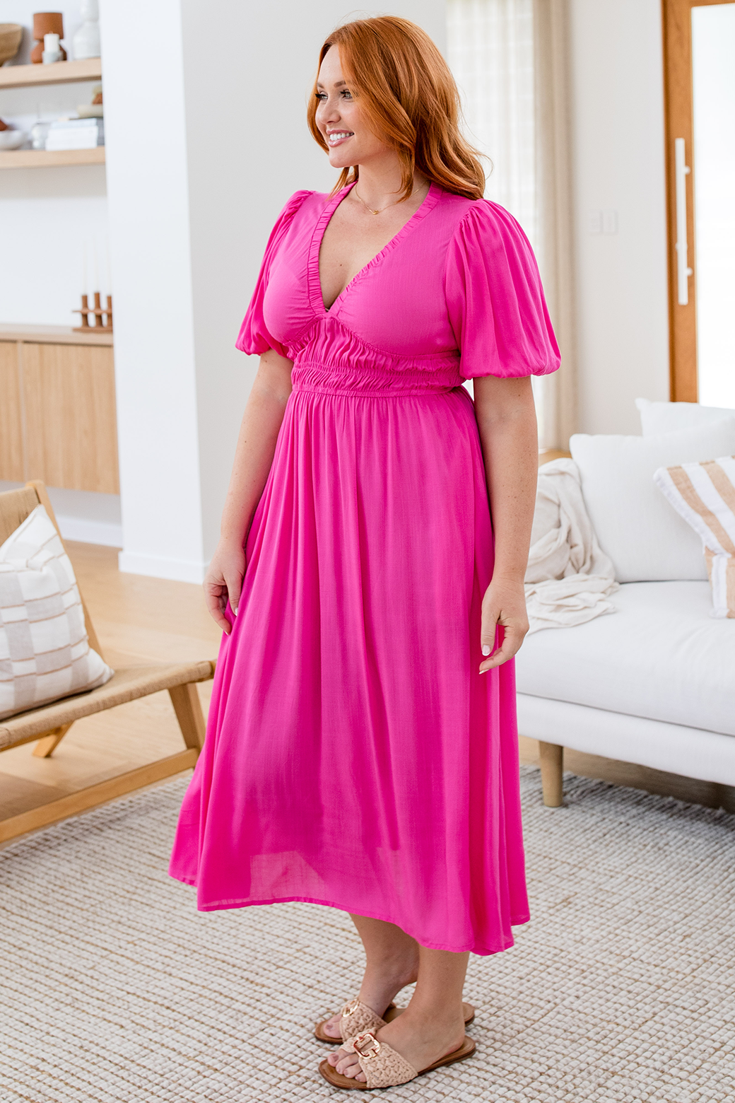 Plus size pink clearance midi dress