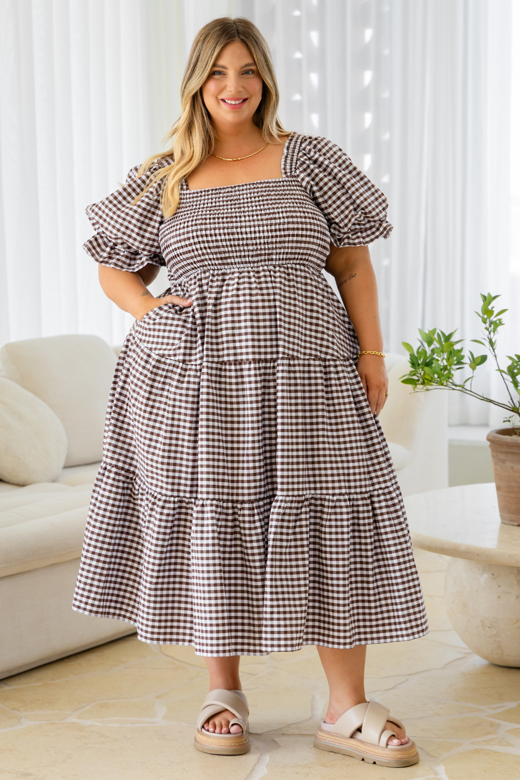 Shiloh Midi Dress Choc Gingham