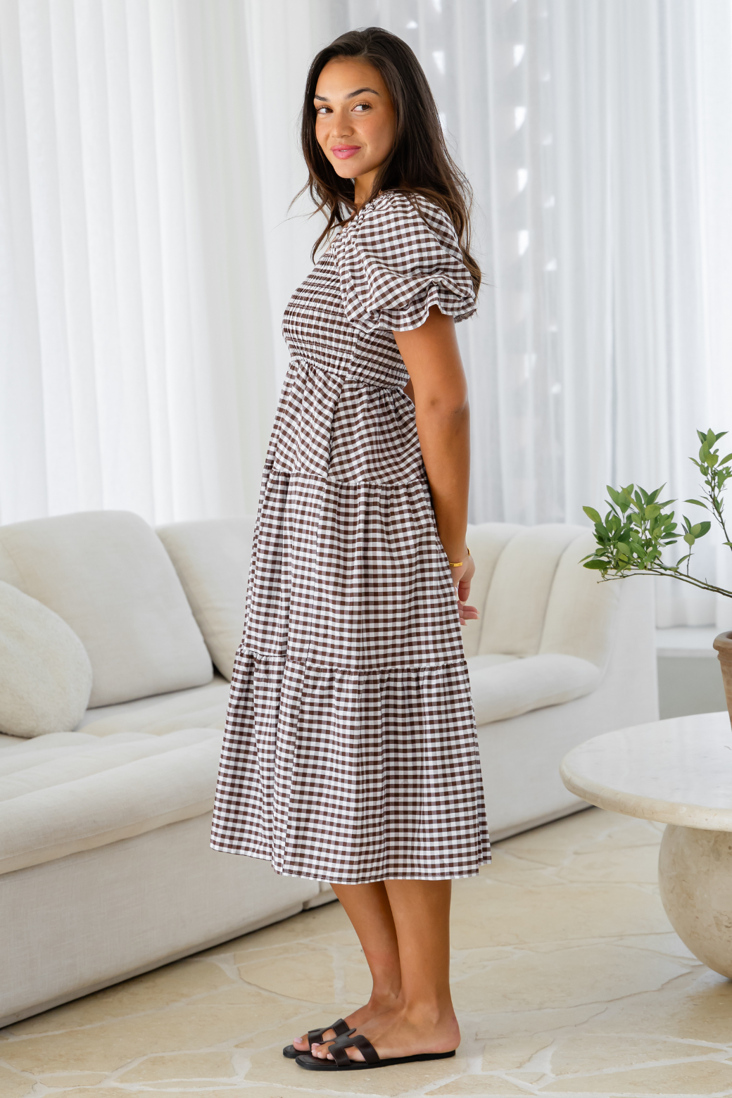 gingham midi dress australia Shiloh Midi Dress Choc Gingham – Orange Sherbet Boutique