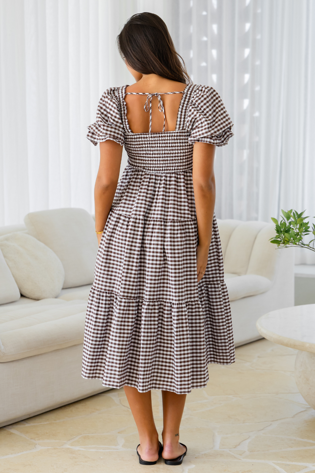 shiloh midi dress Shiloh Midi Dress Choc Gingham – Orange Sherbet Boutique