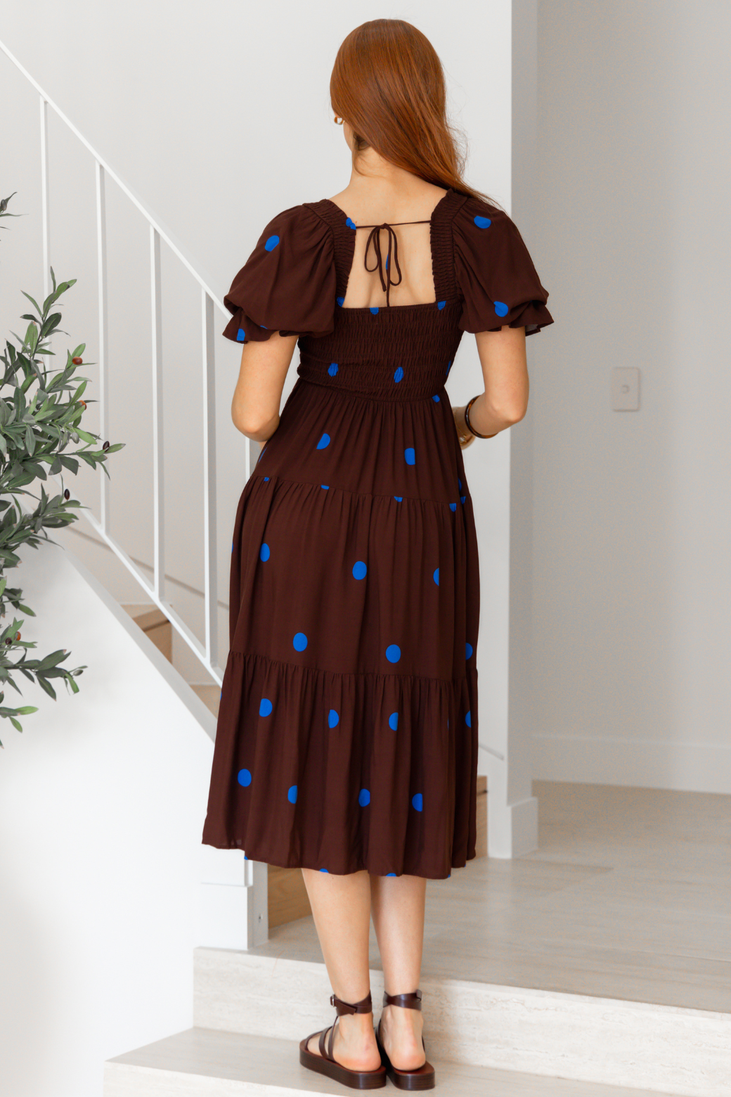 Shiloh Midi Dress Chocolate Blue Spot