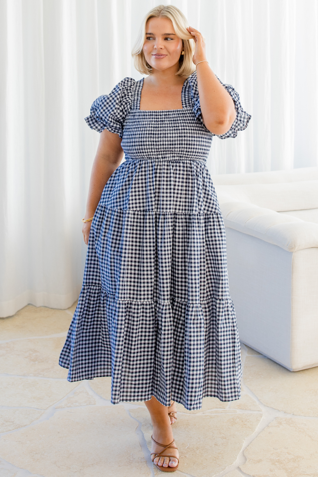 Shiloh Midi Dress Navy Gingham