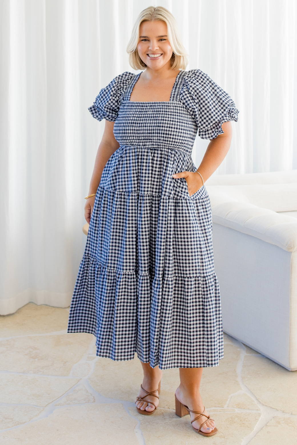 Shiloh Midi Dress Navy Gingham