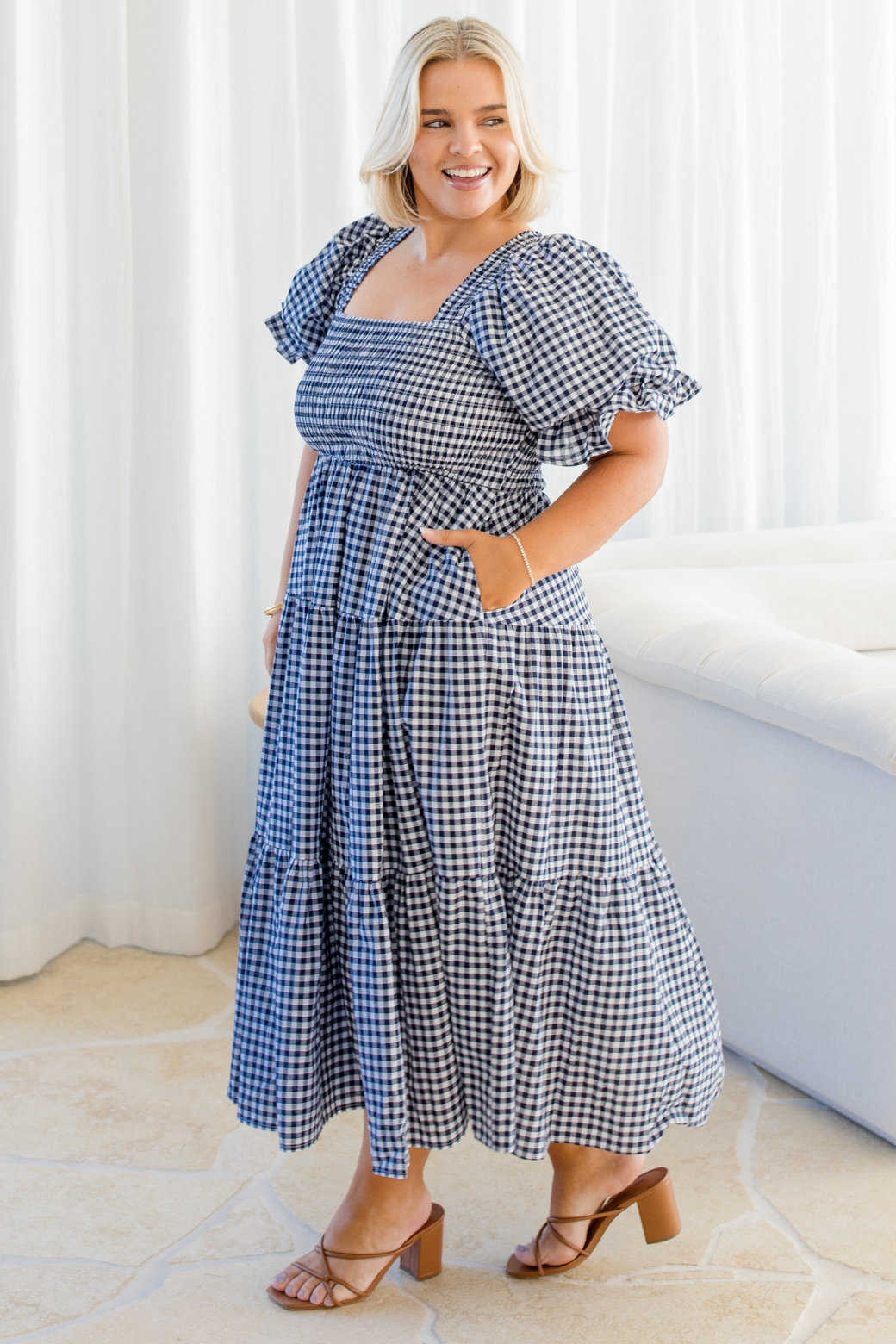 Shiloh Midi Dress Navy Gingham