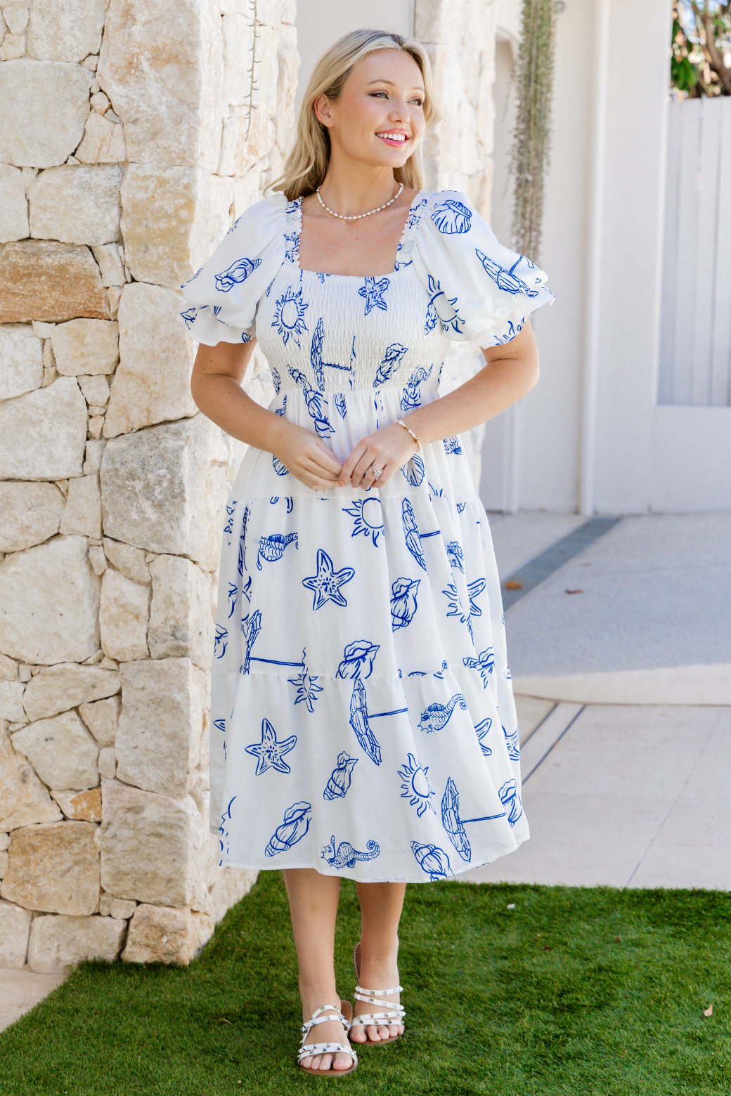 Shiloh Midi Dress Oceanside Print White