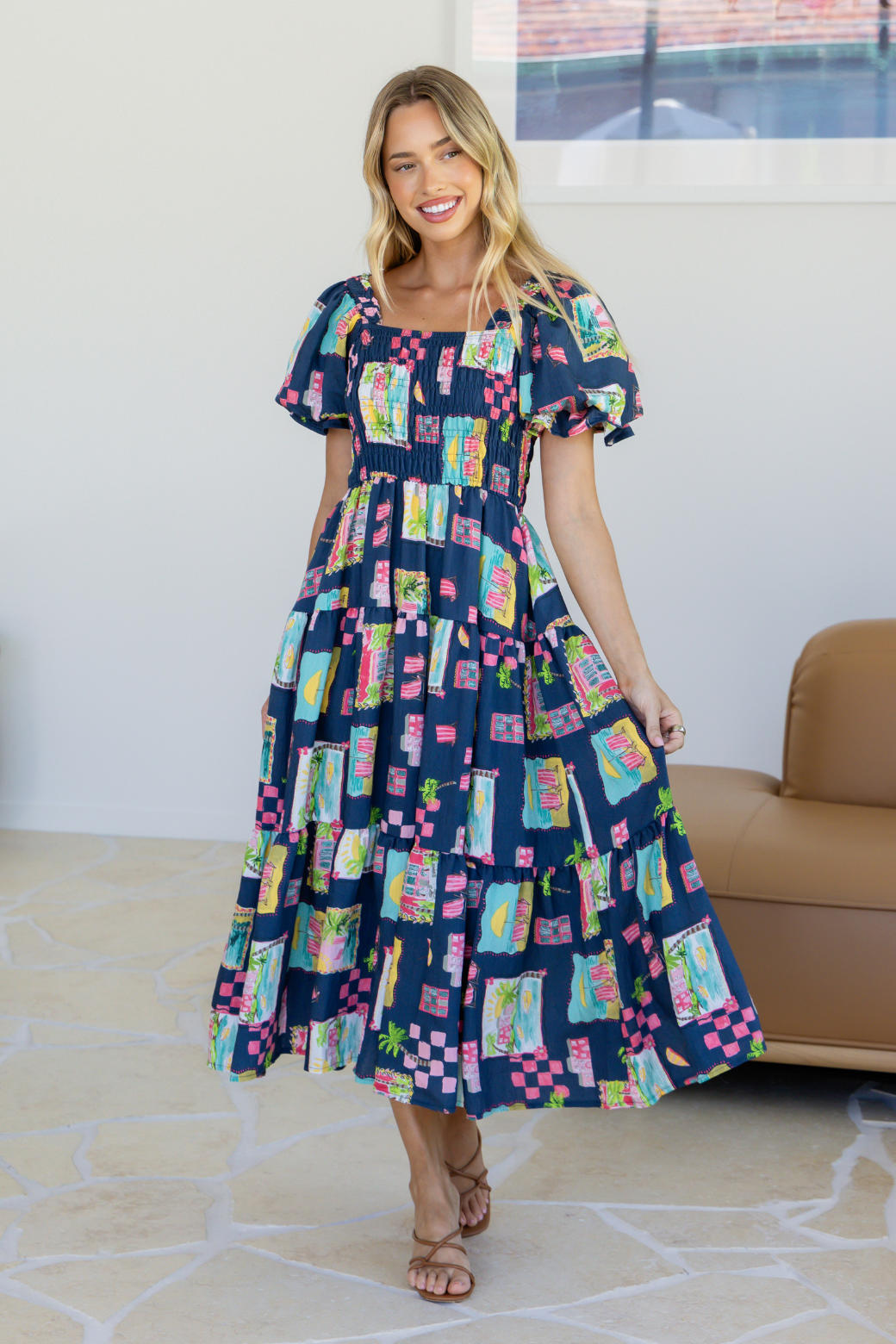 Shiloh Midi Dress Tuscan Sun Print