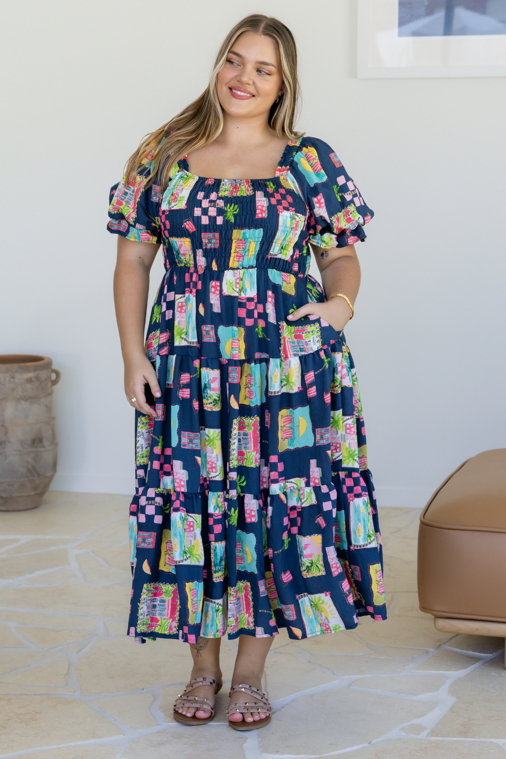 Shiloh Midi Dress Tuscan Sun Print