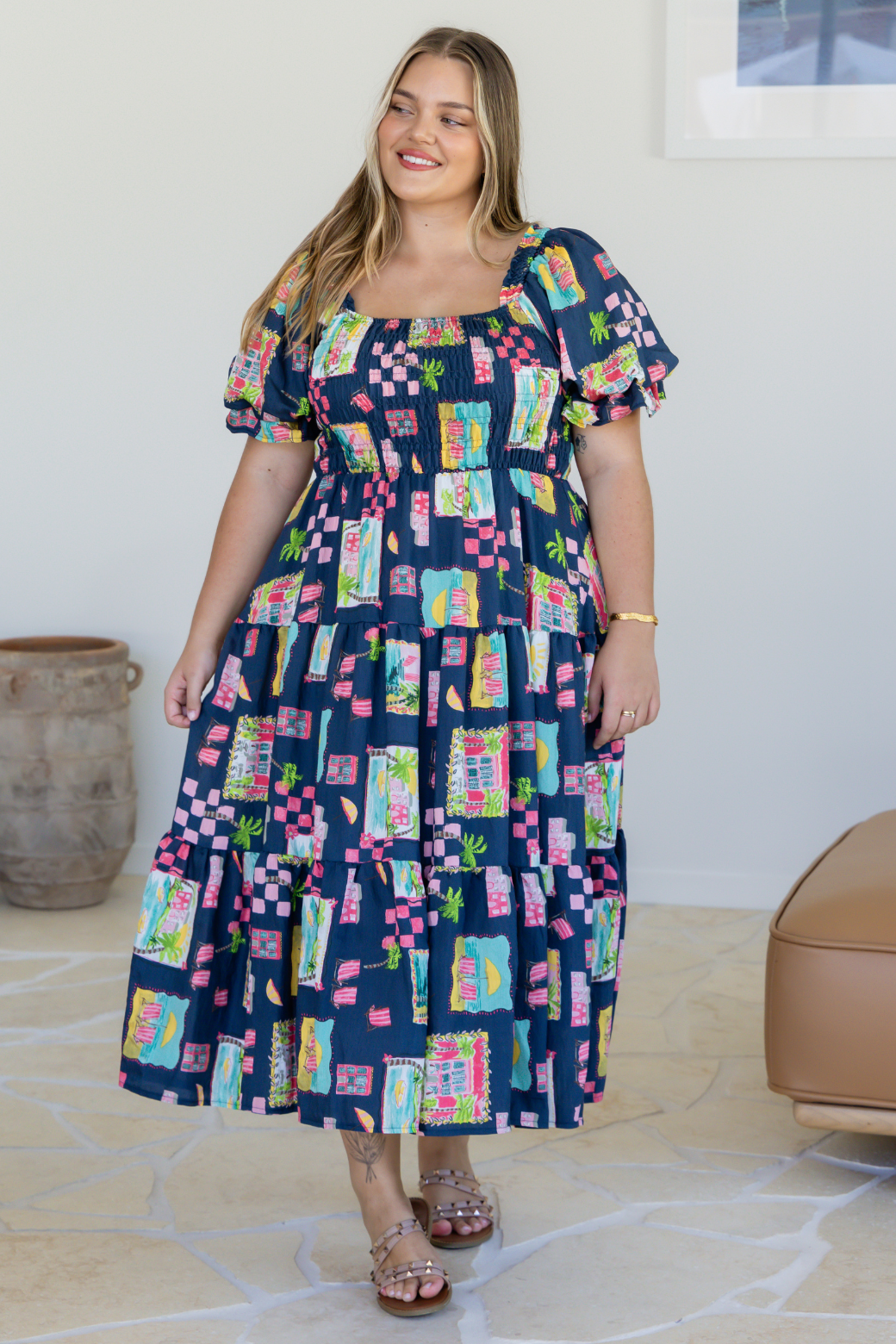 Shiloh Midi Dress Tuscan Sun Print
