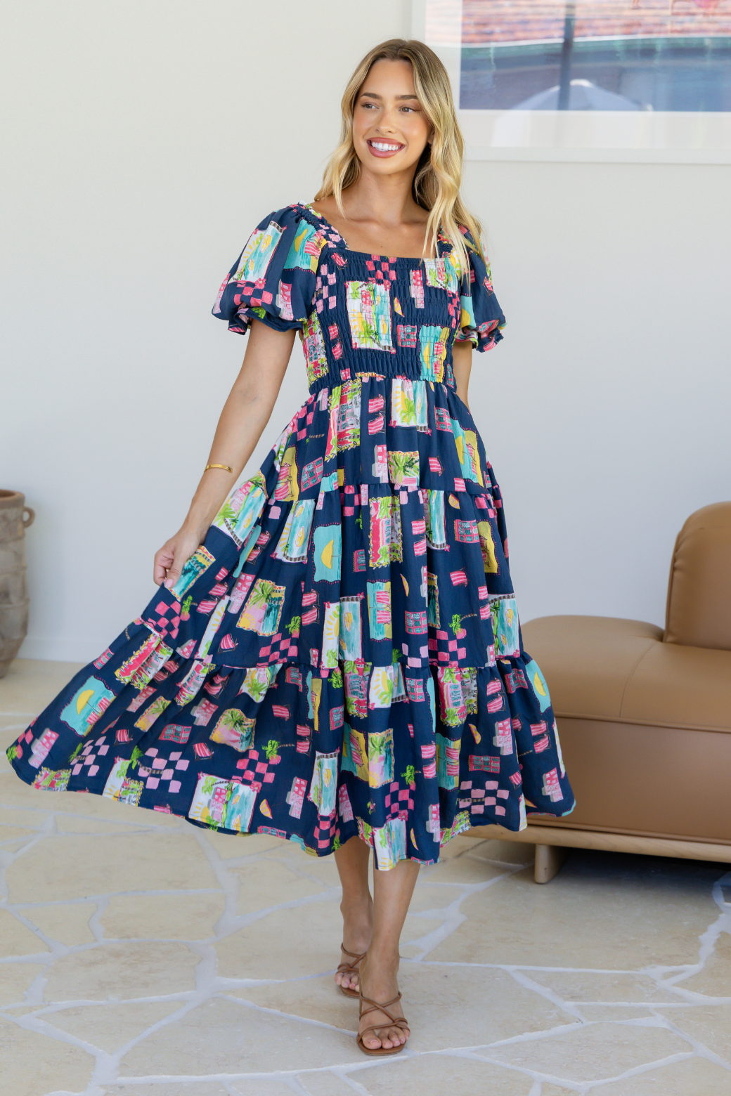 Shiloh Midi Dress Tuscan Sun Print