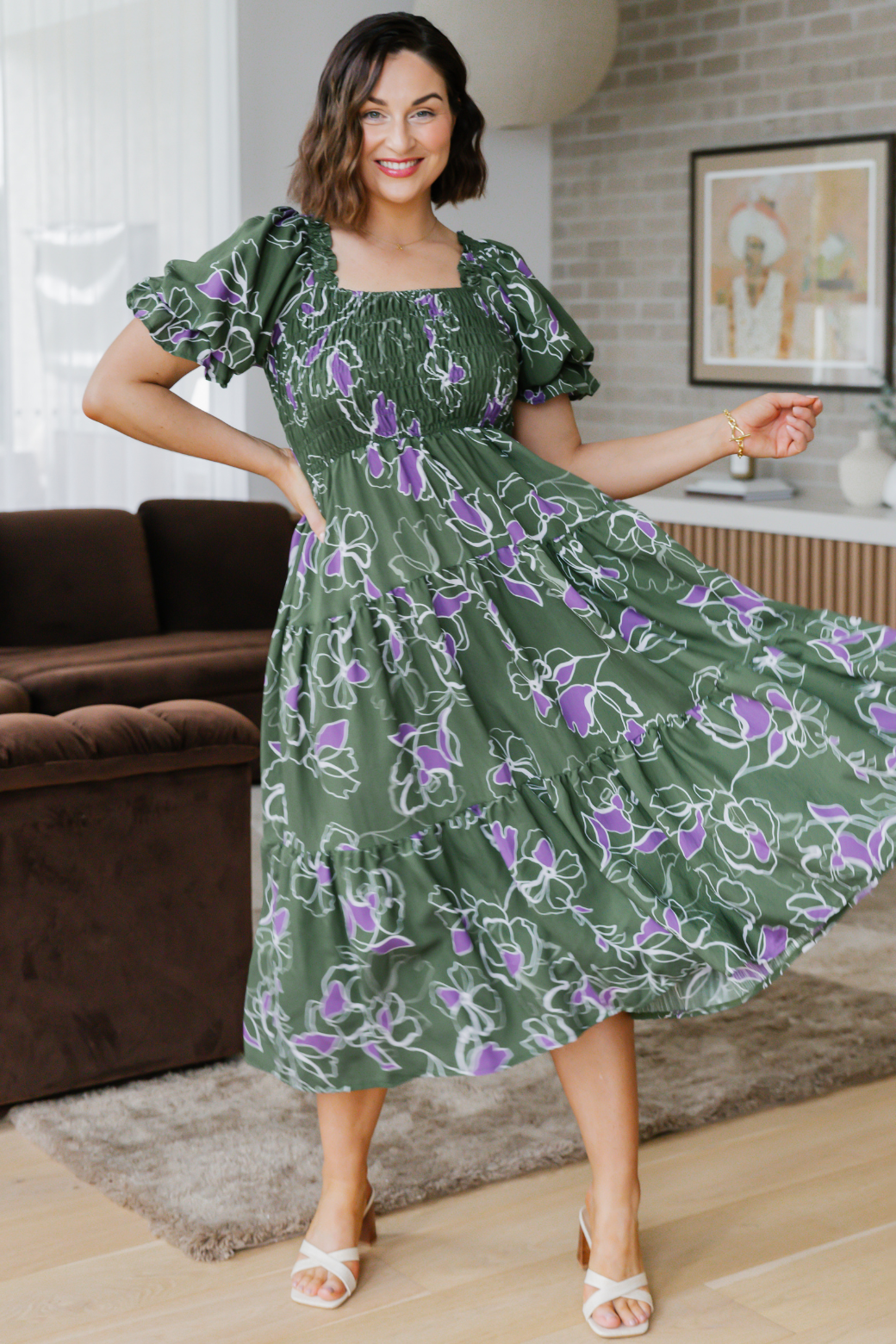 Shiloh Midi Dress Jasper Floral Olive