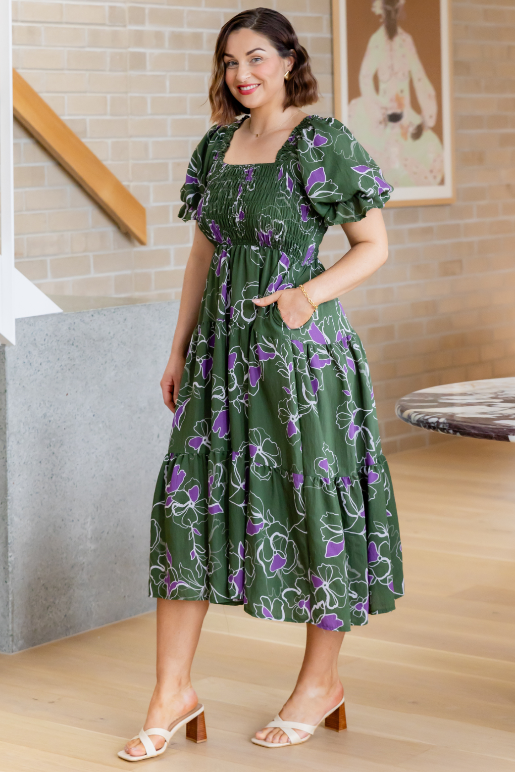 Shiloh Midi Dress Jasper Floral Olive