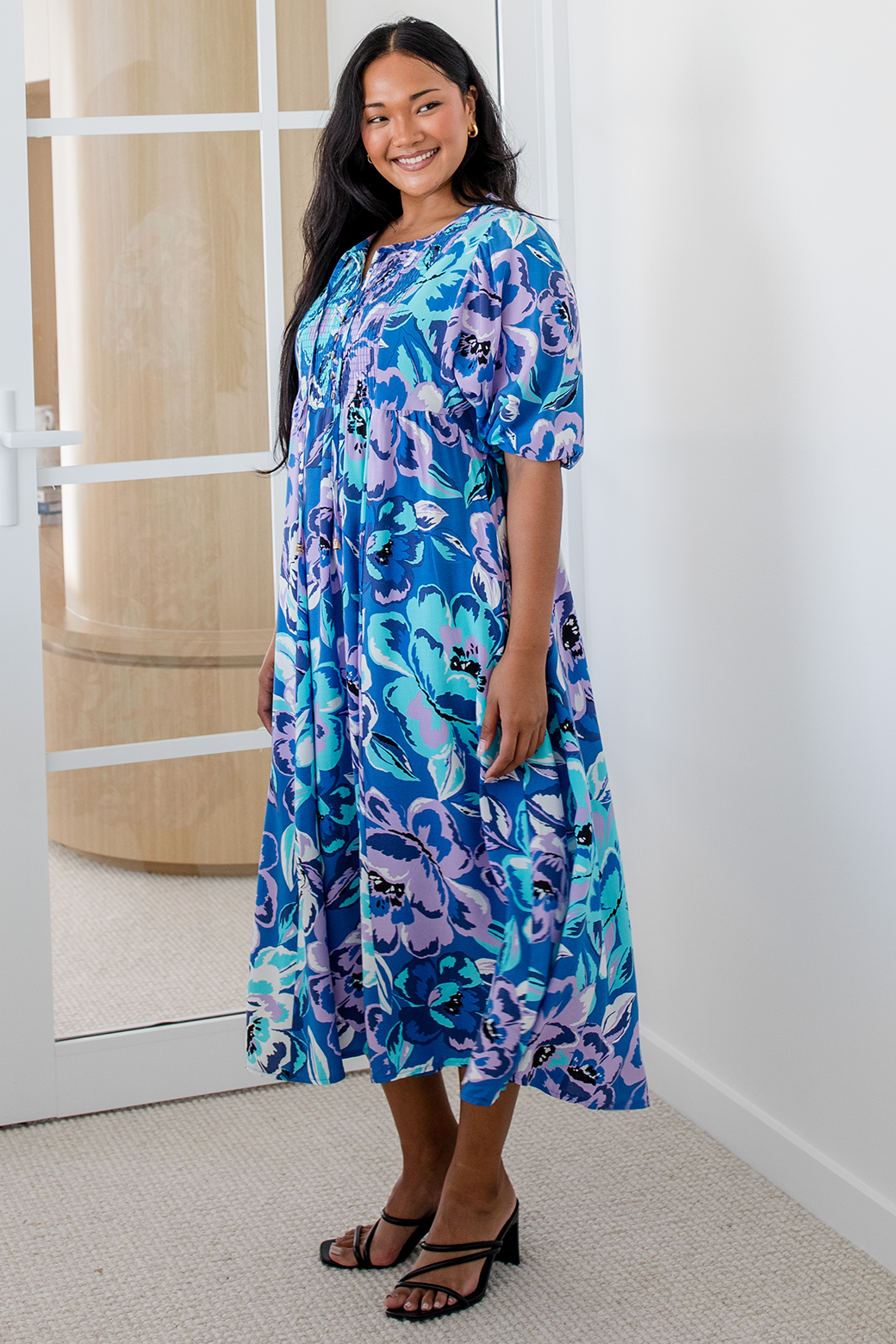 Final Sale | Shona Midi Dress Aruba Print Blue
