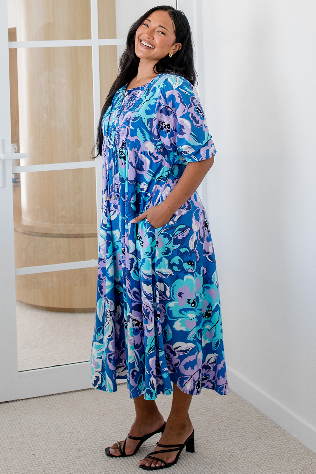 Final Sale | Shona Midi Dress Aruba Print Blue