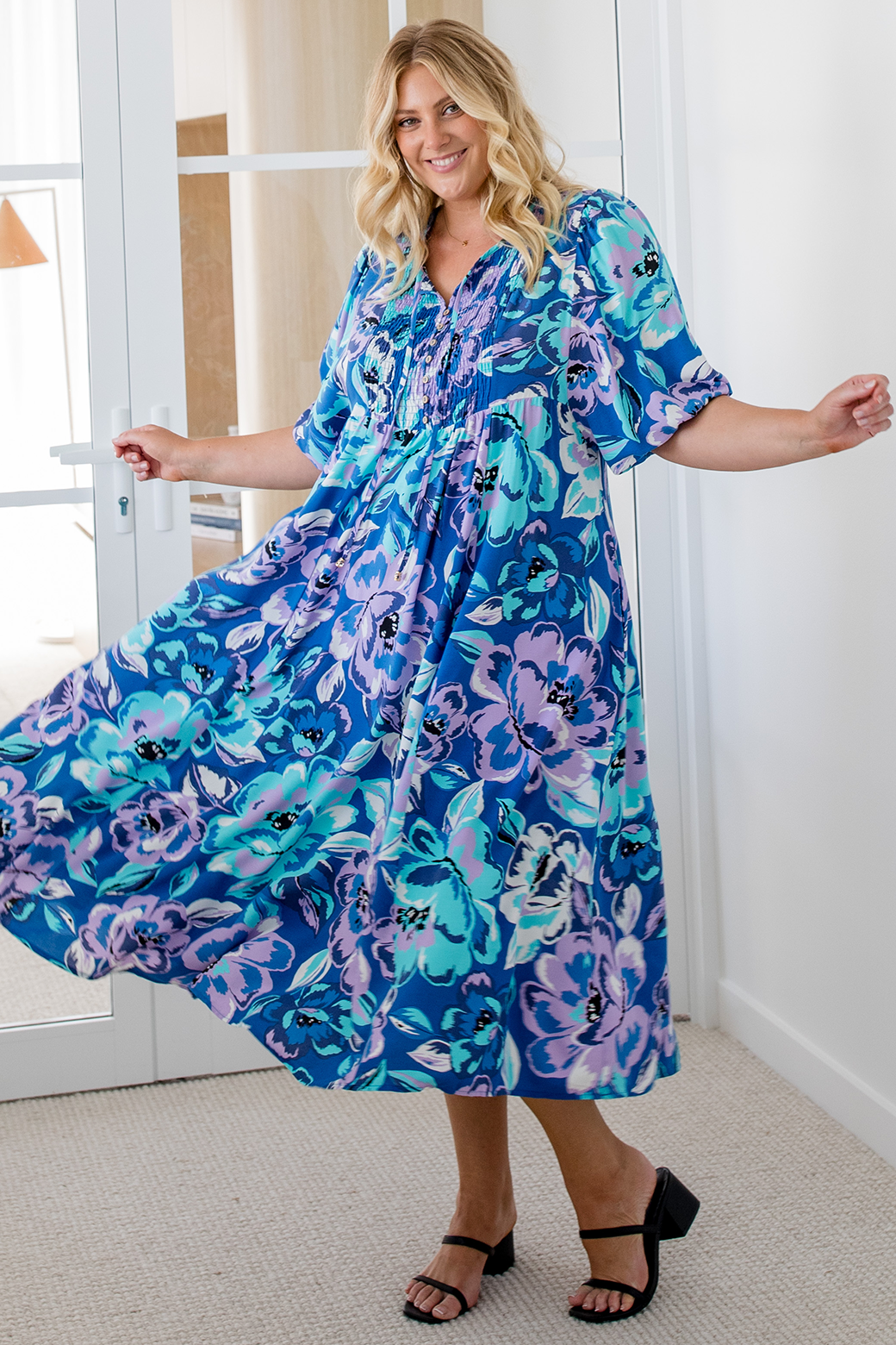 Final Sale | Shona Midi Dress Aruba Print Blue