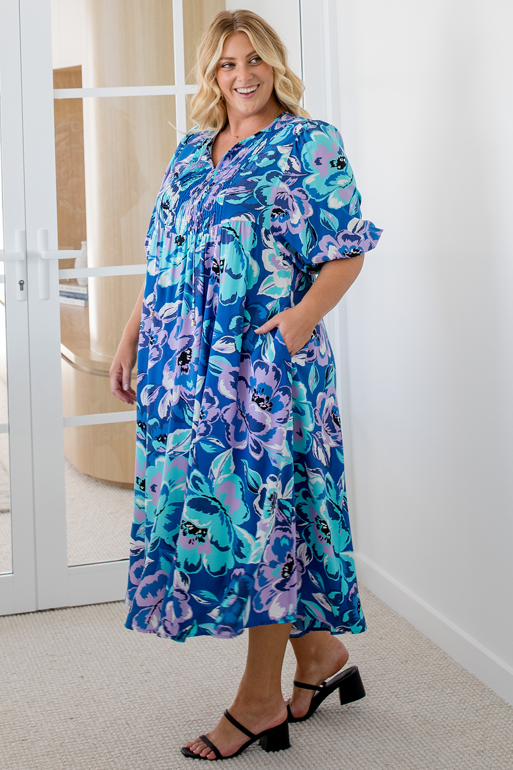 Final Sale | Shona Midi Dress Aruba Print Blue